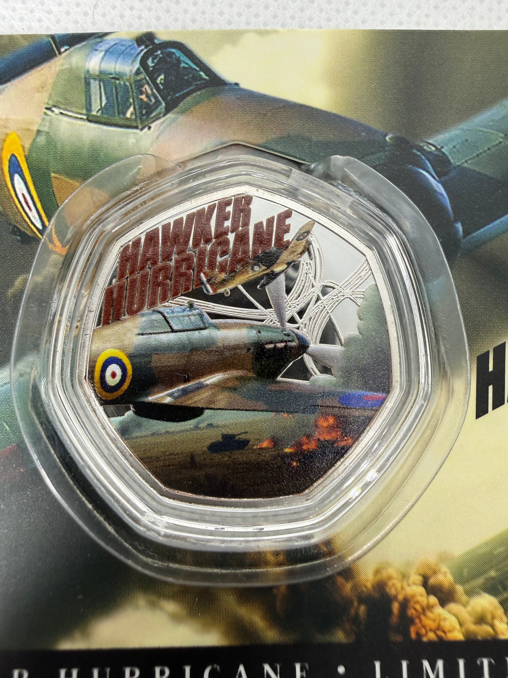 Hawker Hurricane Silver Plated and Colourised BU Coin in Card with COA - Limited Edition to 499