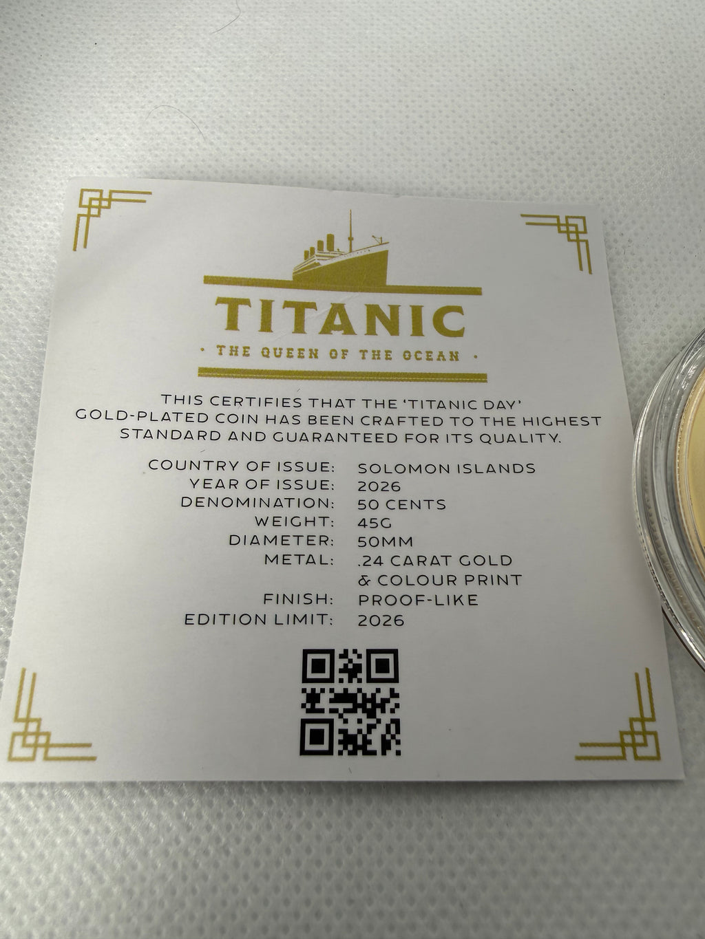 Titanic Day Anniversary Gold Plated Commemorative Coin Limited Edition 2026