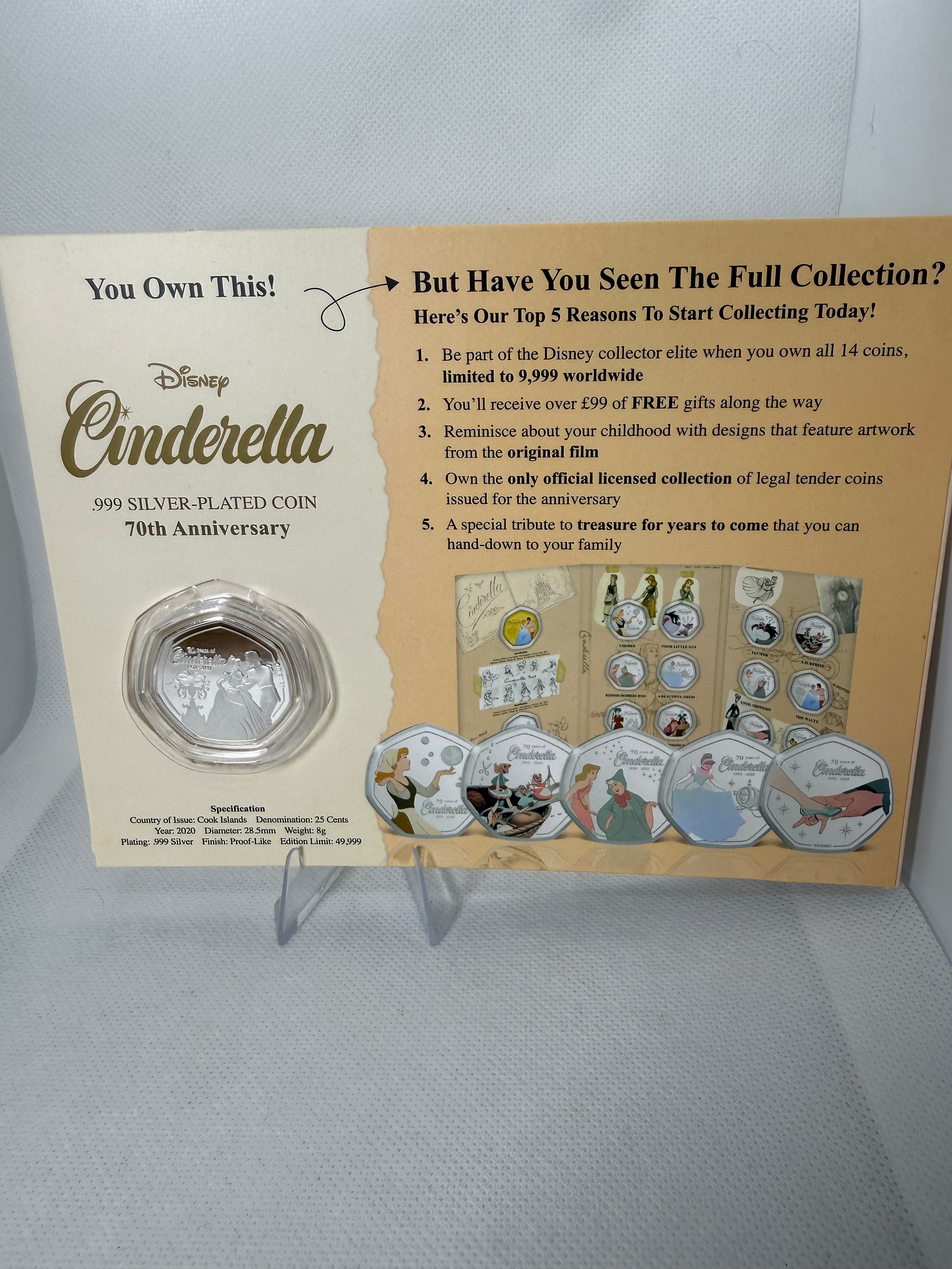 Special Edition Disney Cinderella 999 Silver Plated 50p Coin 70th Anniversary 2020