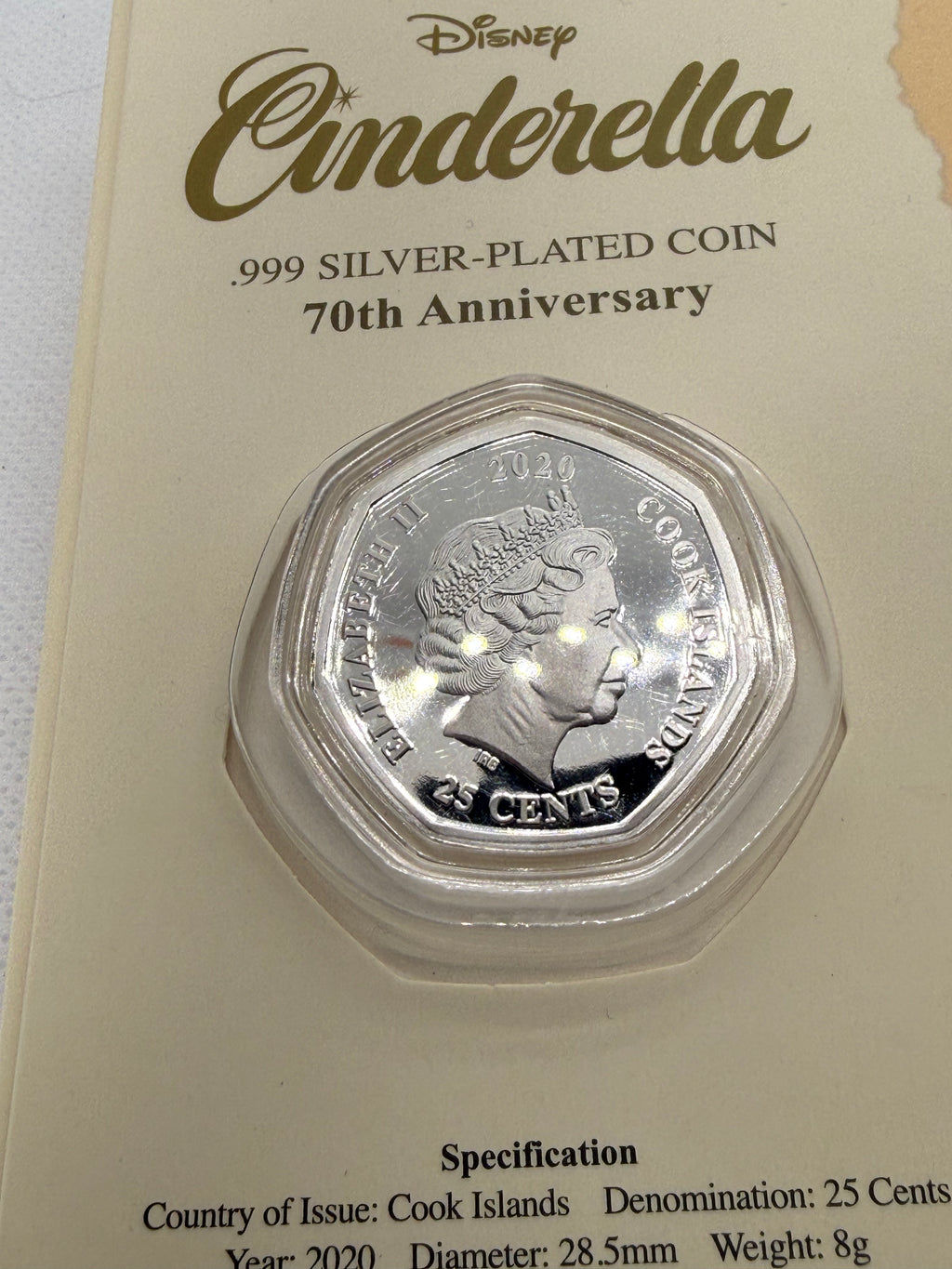 Special Edition Disney Cinderella 999 Silver Plated 50p Coin 70th Anniversary 2020