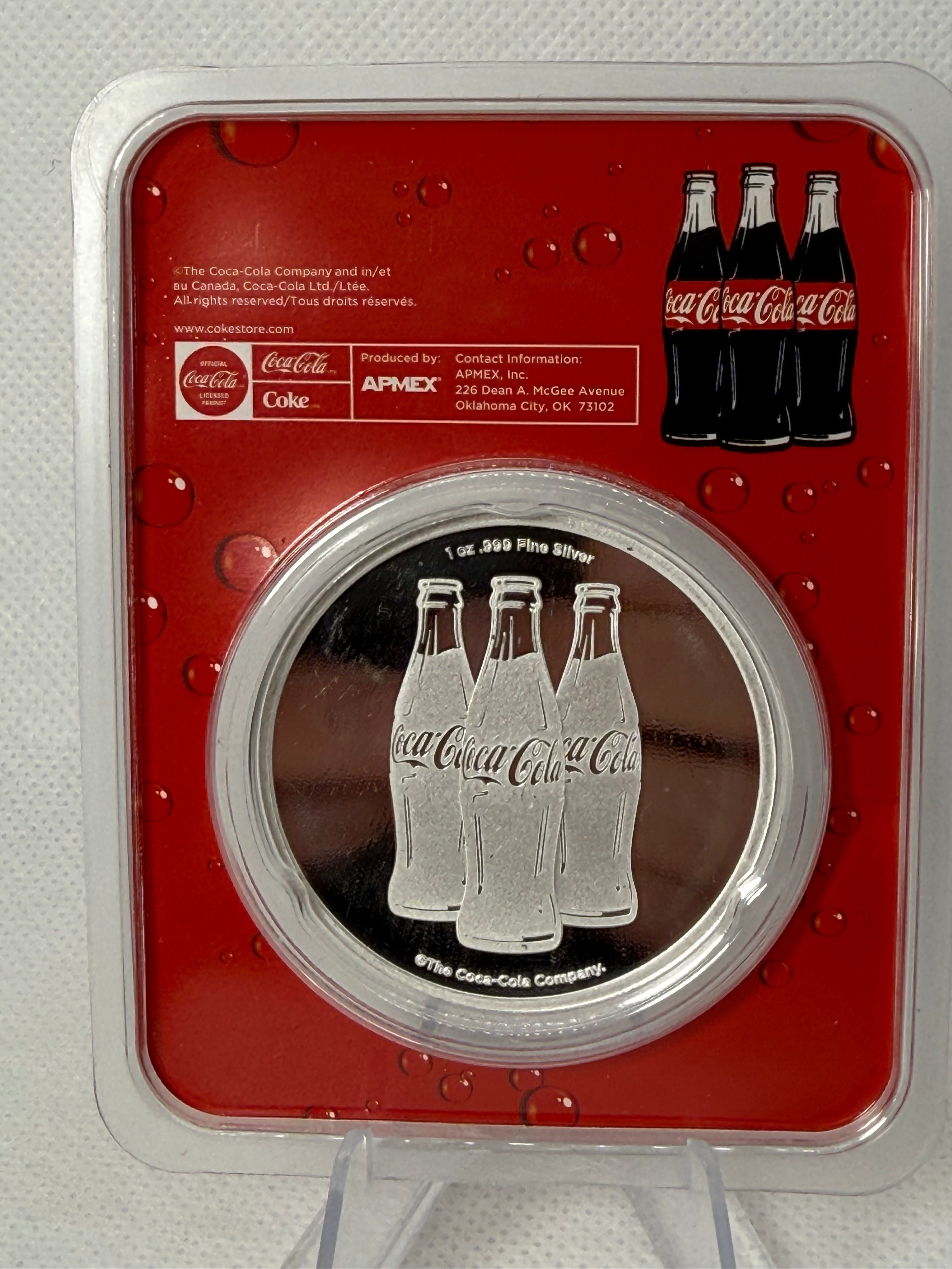 APMEX 1 Troy Oz Fine .999 Silver Coca-Cola Round in TEP