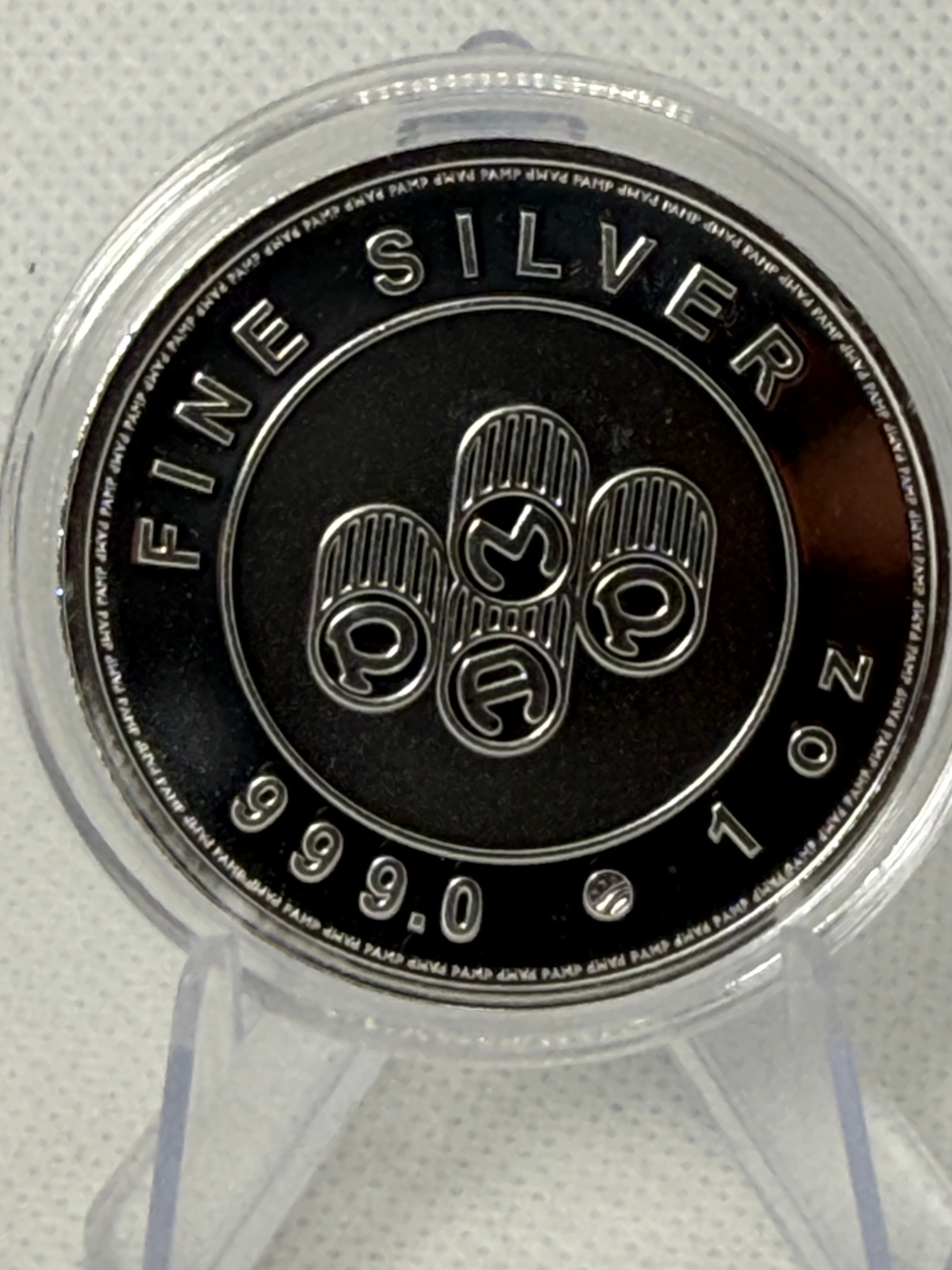 PAMP 1 Troy Oz Fine .999 Silver round in Capsule