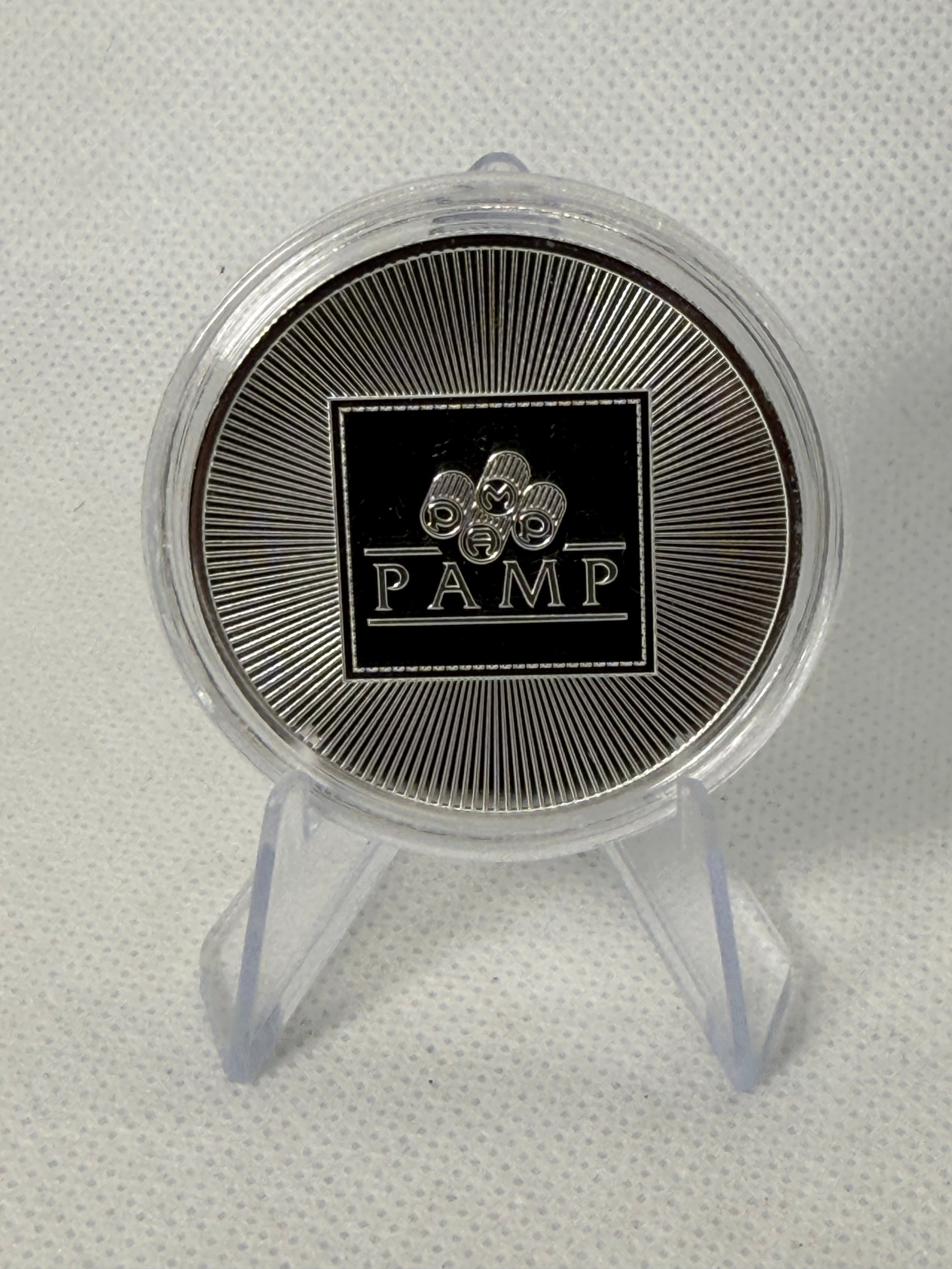 PAMP 1 Troy Oz Fine .999 Silver round in Capsule