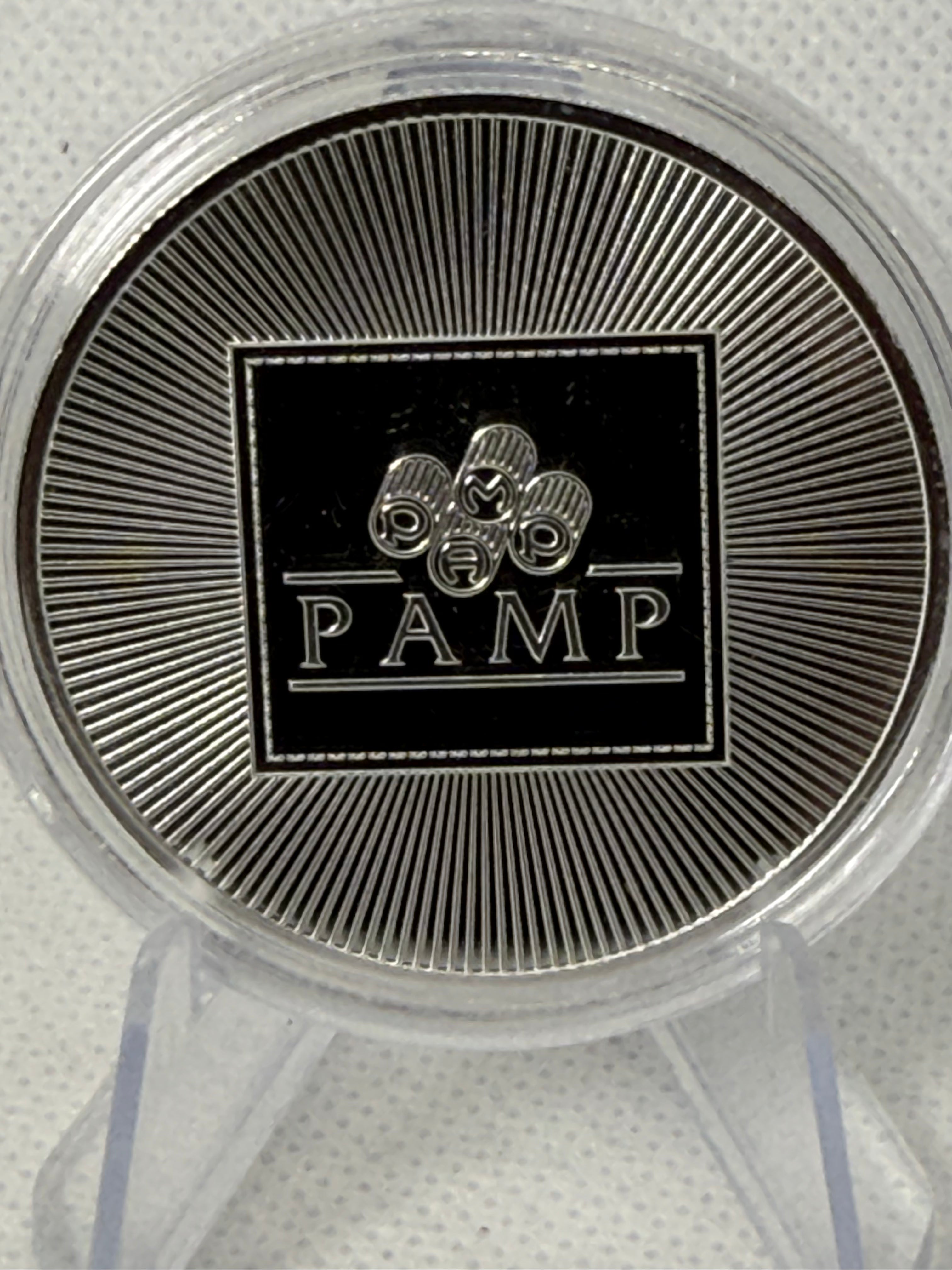 PAMP 1 Troy Oz Fine .999 Silver round in Capsule