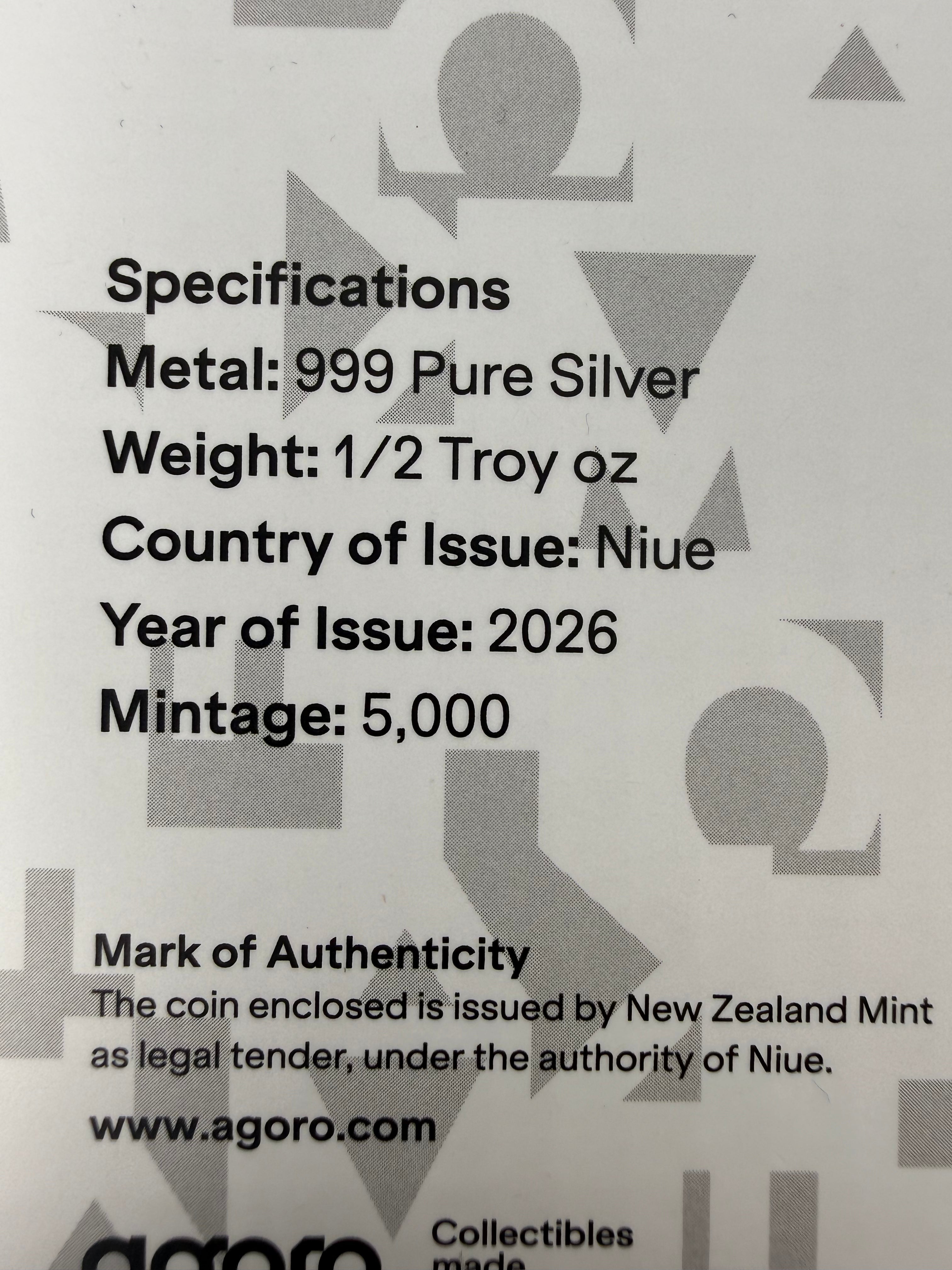 Agoro Mickey Mouse Iconic Silhouettes 1/2 Troy Oz Fine 999 Silver Coin in Presentation Box