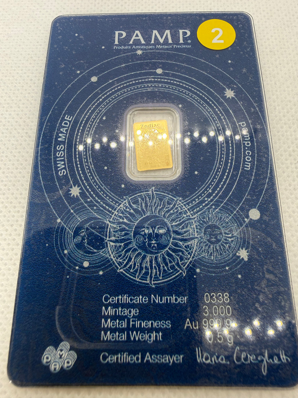 PAMP Suisse Zodiac - Various Bars - 0.5 Gram Fine 999.9 Gold in Assay Card