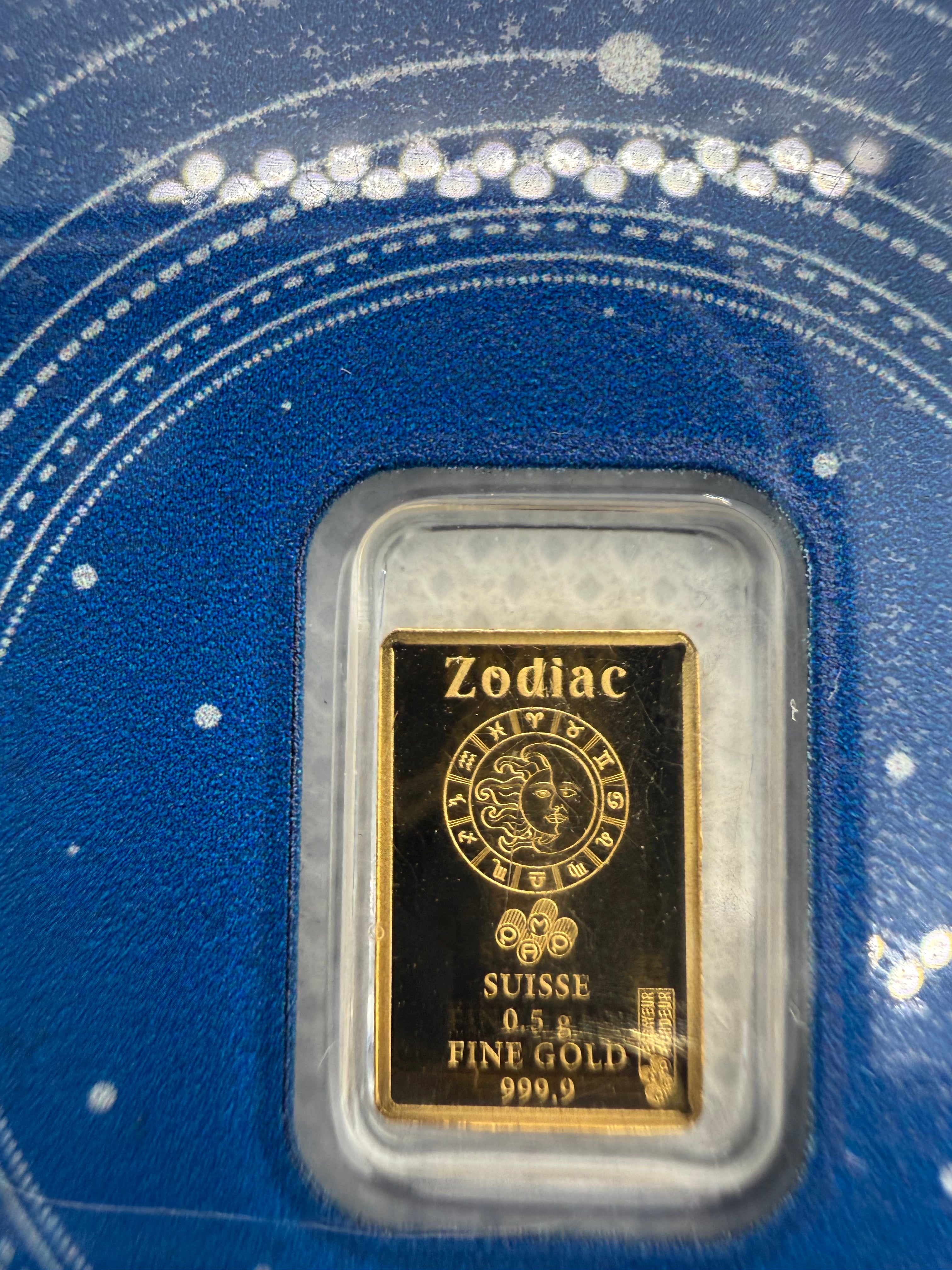 PAMP Suisse Zodiac - Various Bars - 0.5 Gram Fine 999.9 Gold in Assay Card