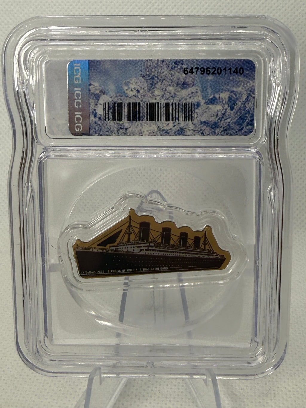 RMS TITANIC Shaped 1/1000 Oz Gold Coin MS70 ICG Graded 12$ Liberia 2026