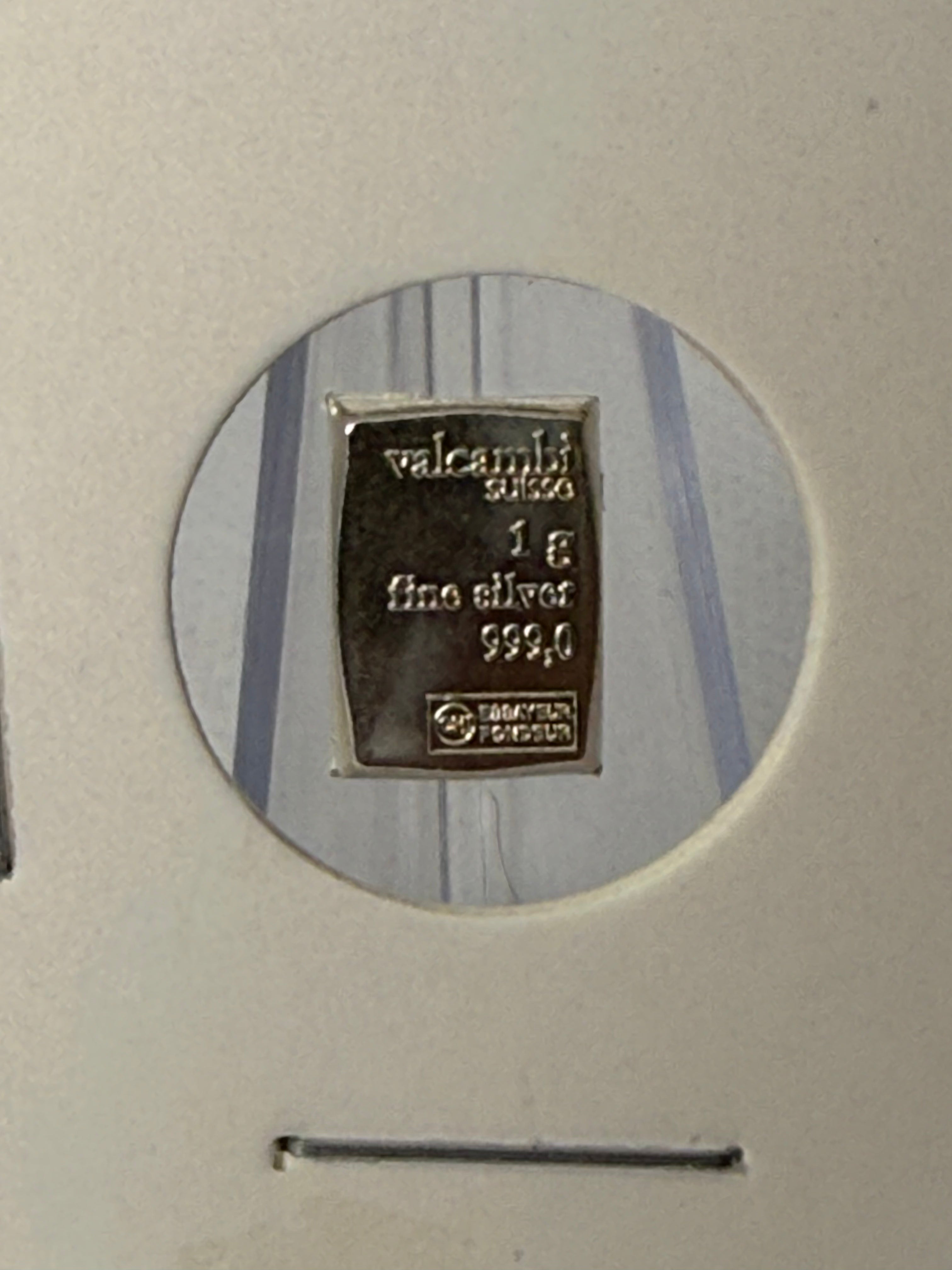 Valcambi 1g Fine 999 Silver bar in coin fold
