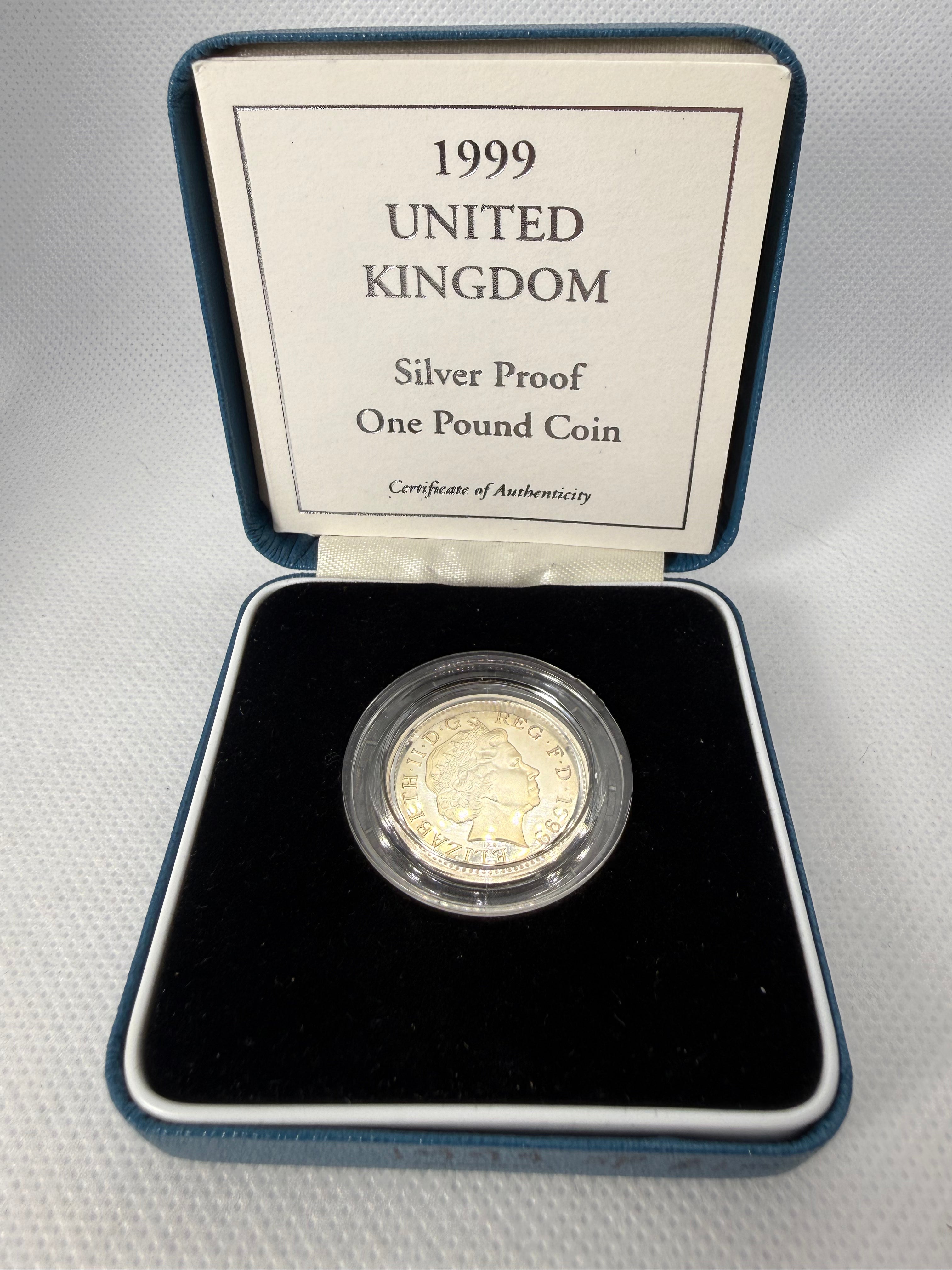 Royal Mint 1999 Silver Proof £1 coin in Presentation Box with COA