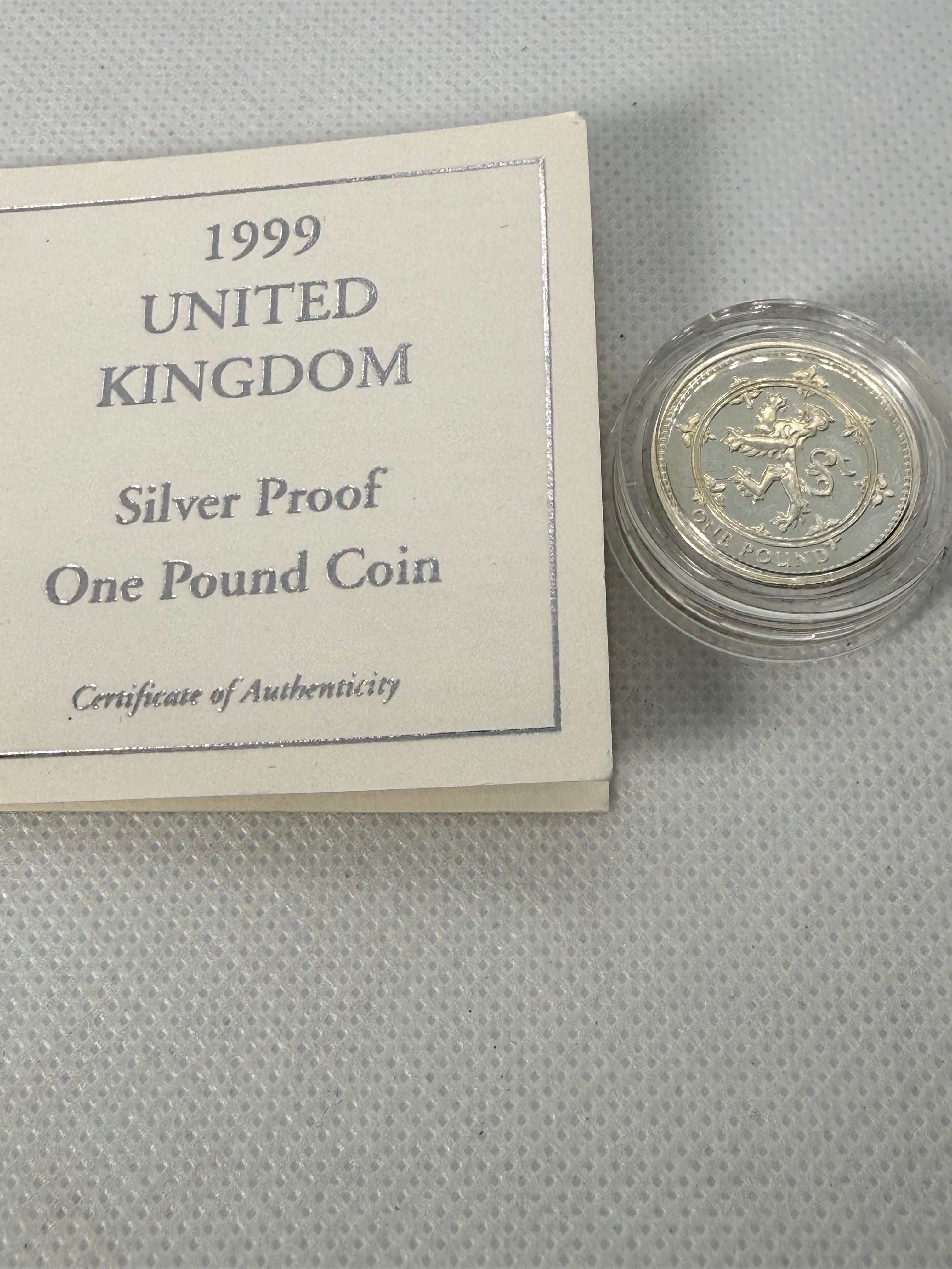 Royal Mint 1999 Silver Proof £1 coin in Presentation Box with COA
