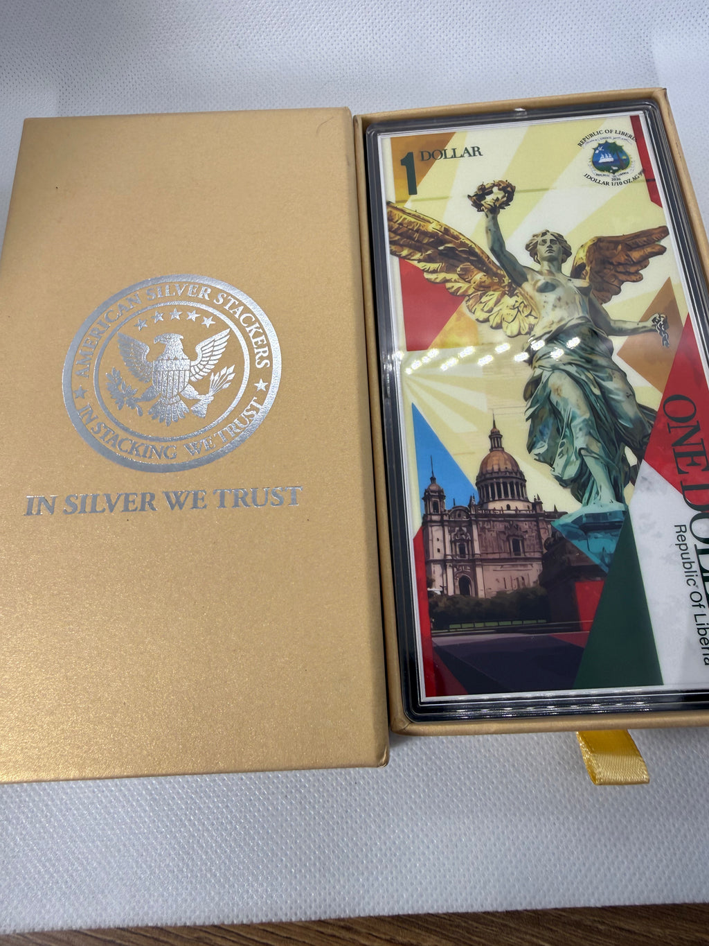 The Angel of Independence 1/10 Oz Silver Foil Note $1 Liberia2026 with COA in Presentation Box