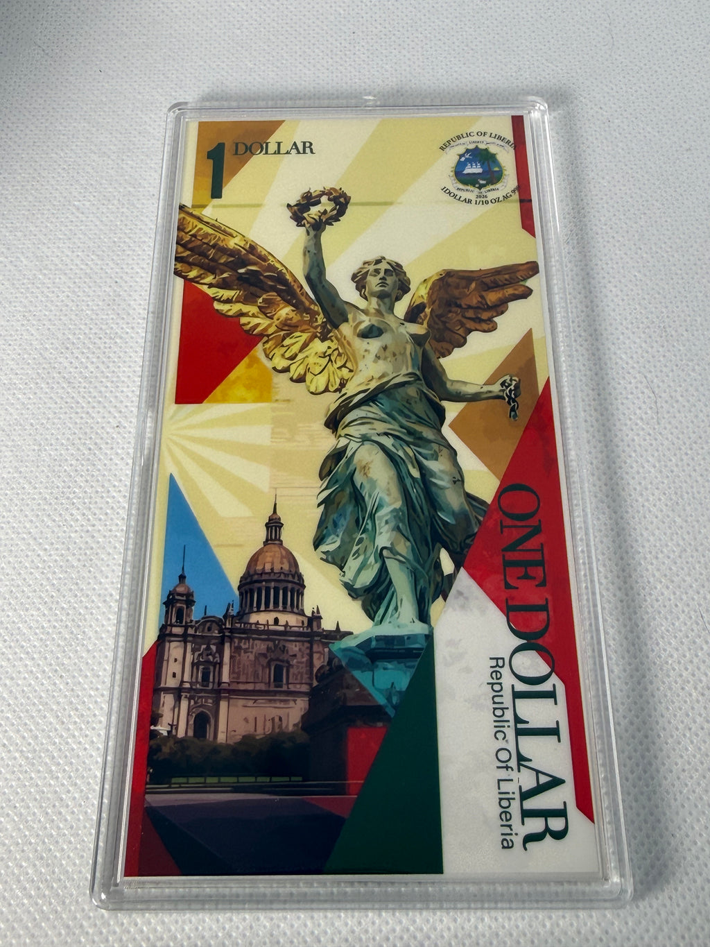 The Angel of Independence 1/10 Oz Silver Foil Note $1 Liberia2026 with COA in Presentation Box