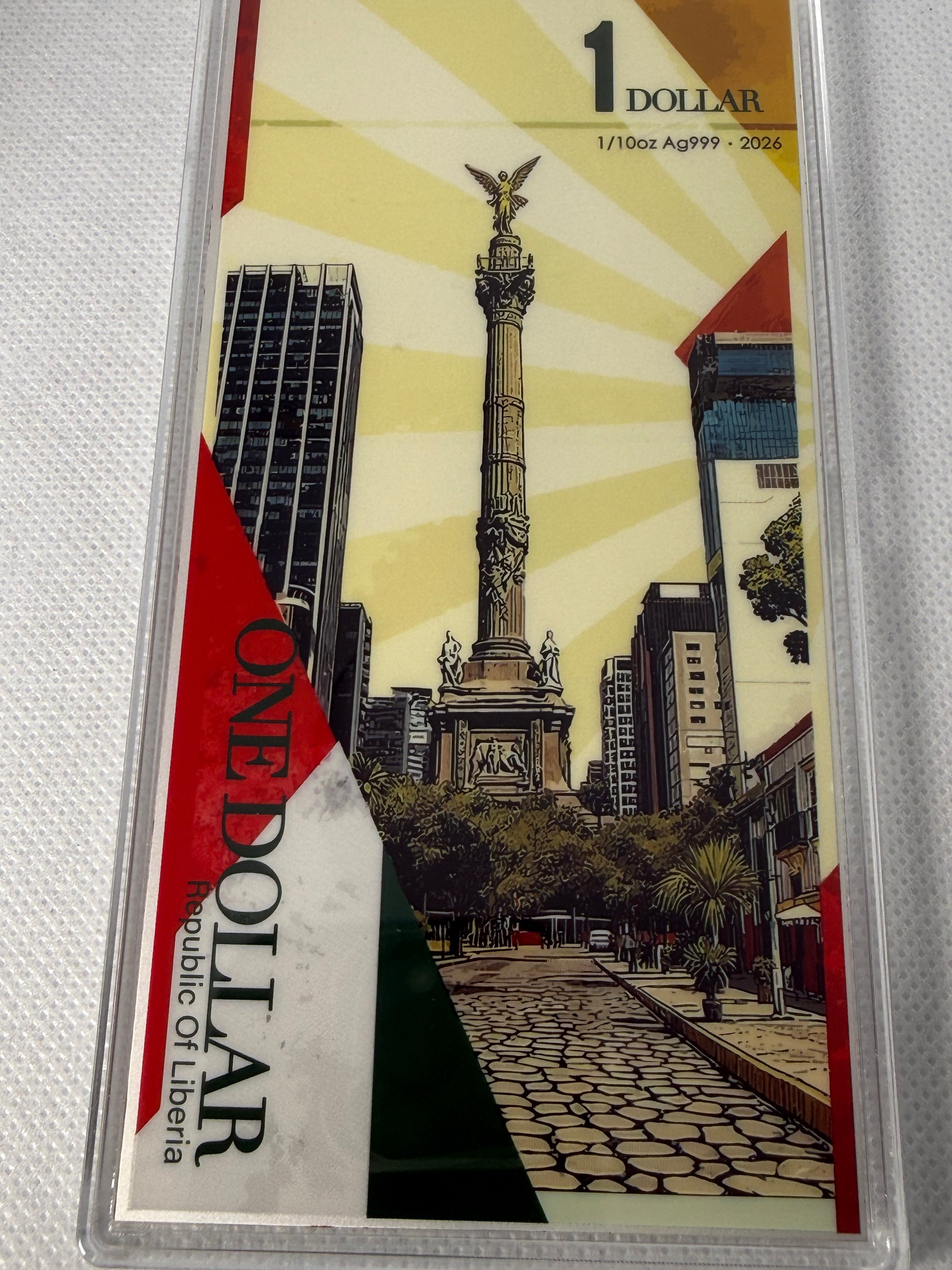 The Angel of Independence 1/10 Oz Silver Foil Note $1 Liberia2026 with COA in Presentation Box