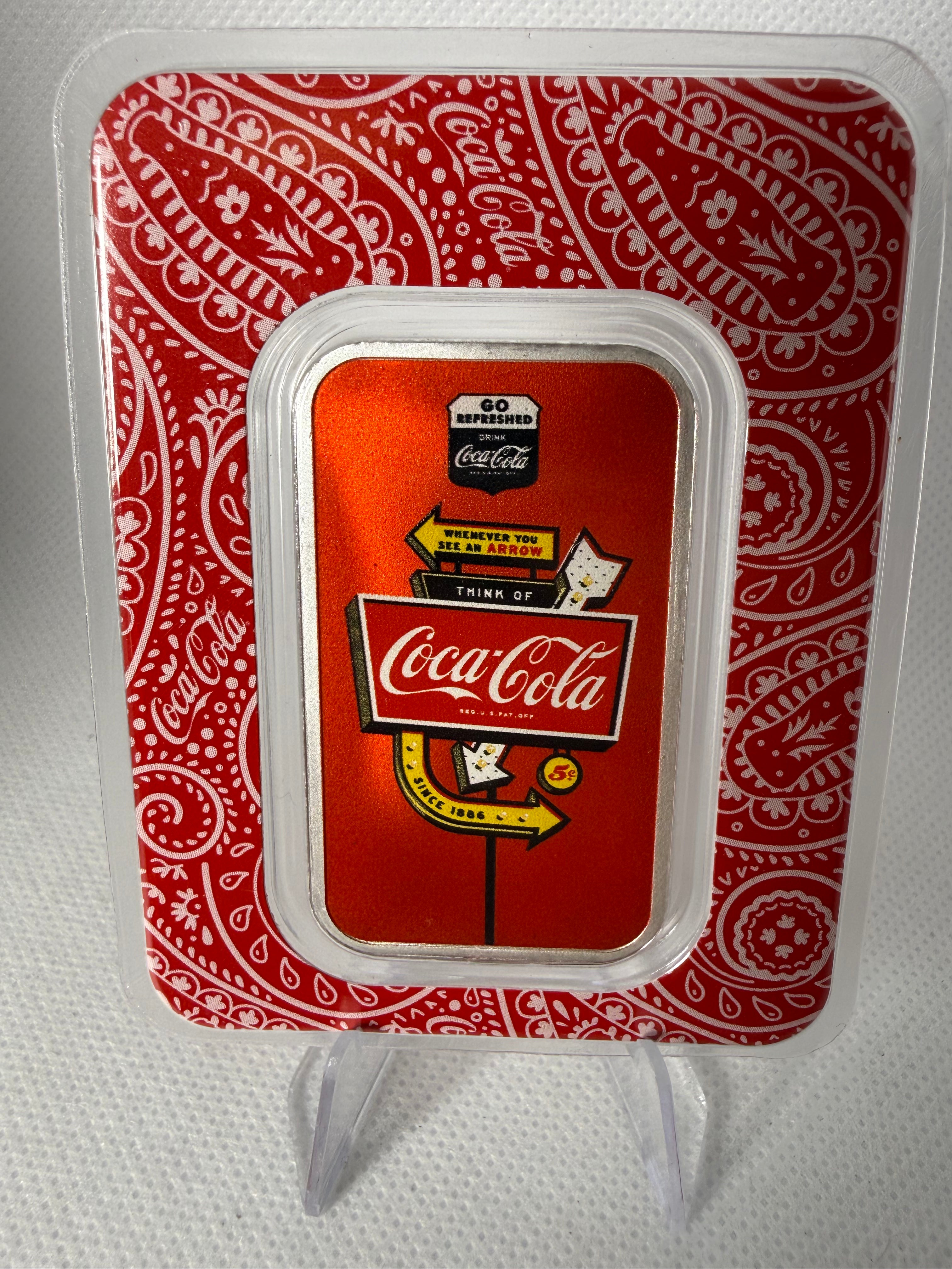 Coca Cola Route 66 1 oz Fine 999 Silver Bar with Colourised in TEP