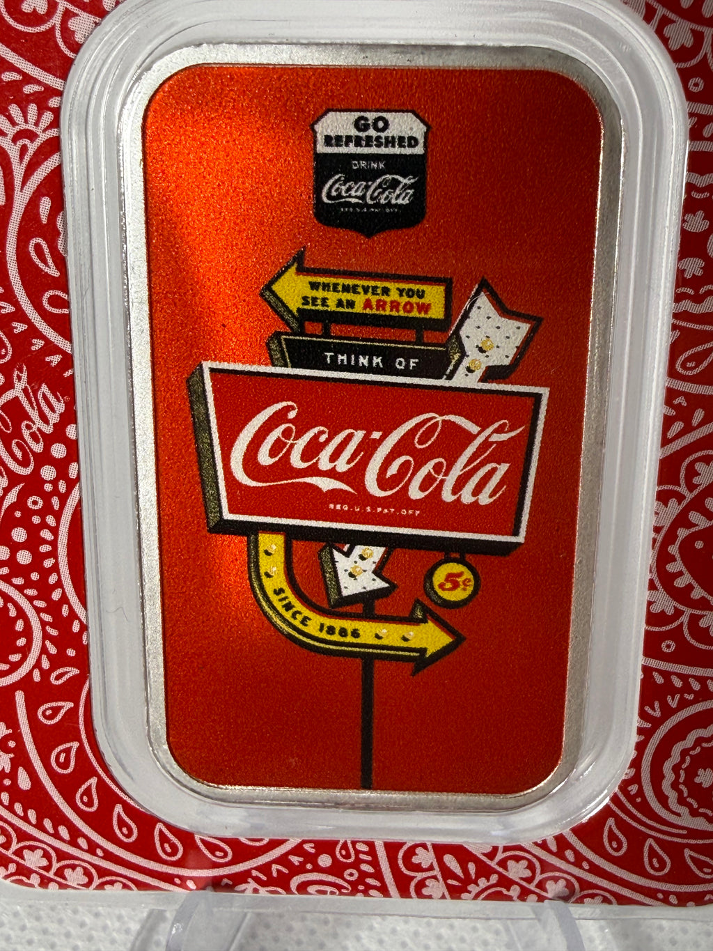 Coca Cola Route 66 1 oz Fine 999 Silver Bar with Colourised in TEP
