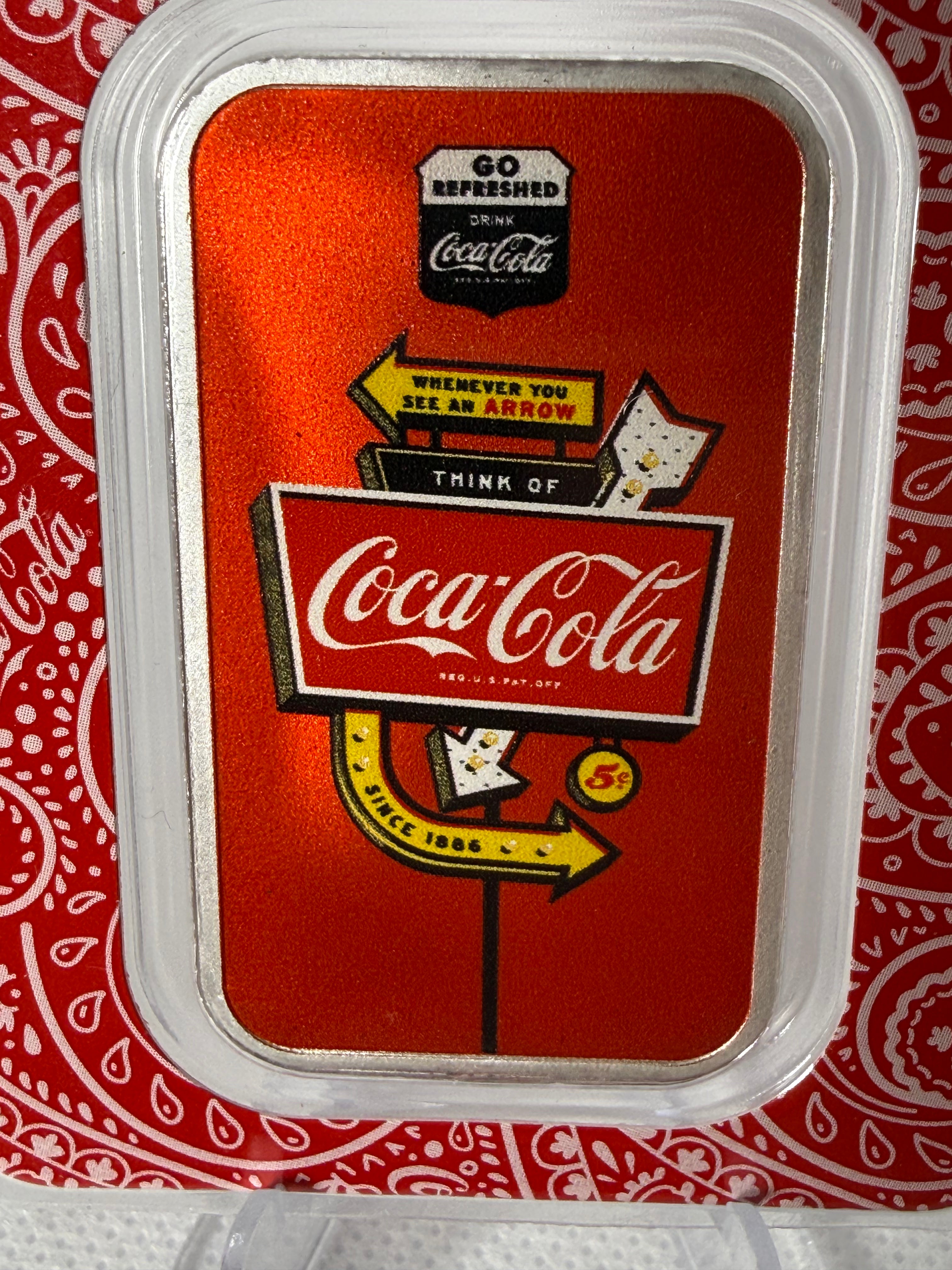 Coca Cola Route 66 1 oz Fine 999 Silver Bar with Colourised in TEP
