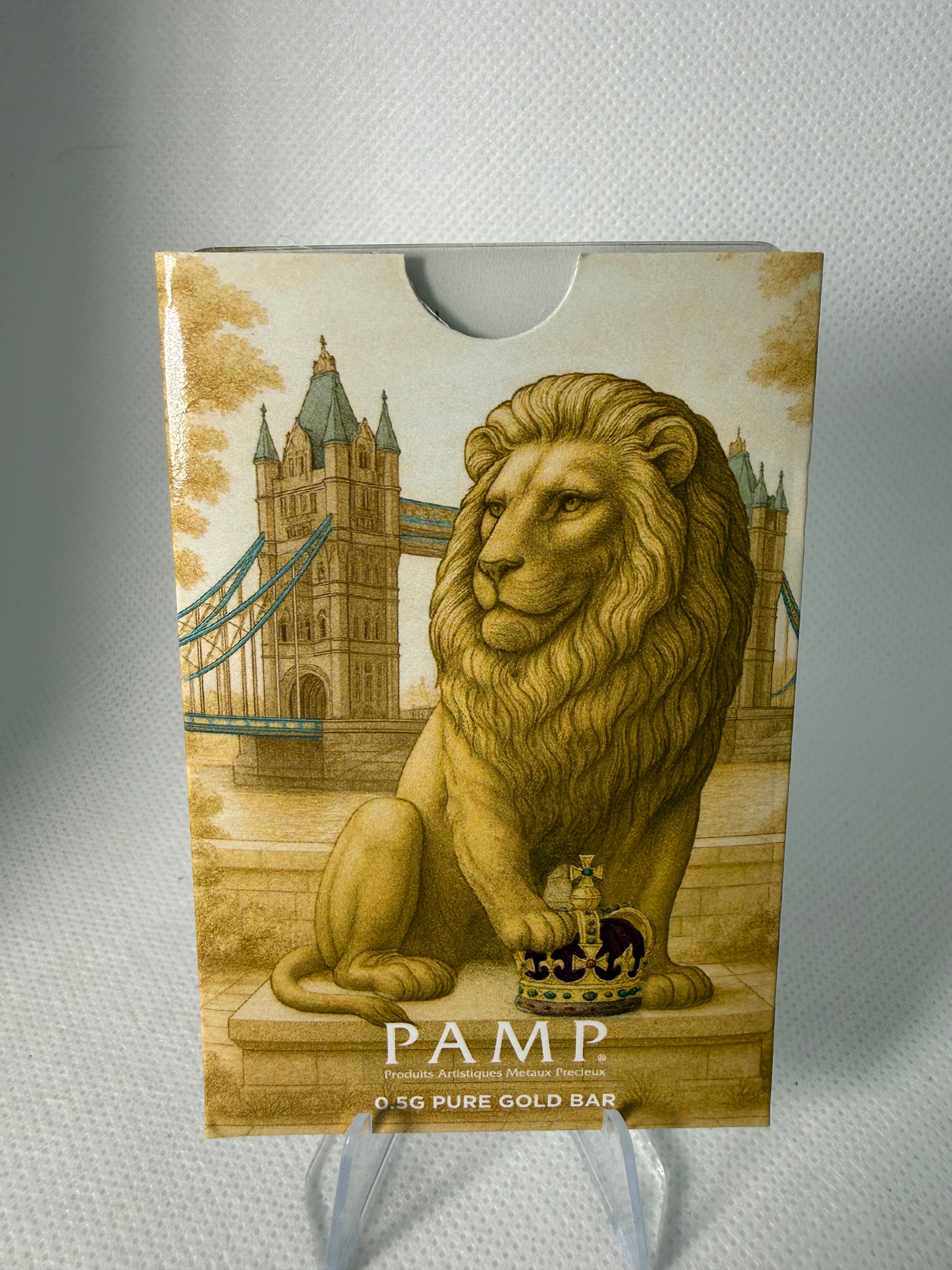 Lion of England 0.5g PAMP Fine 999.9 Gold Bar in Assay