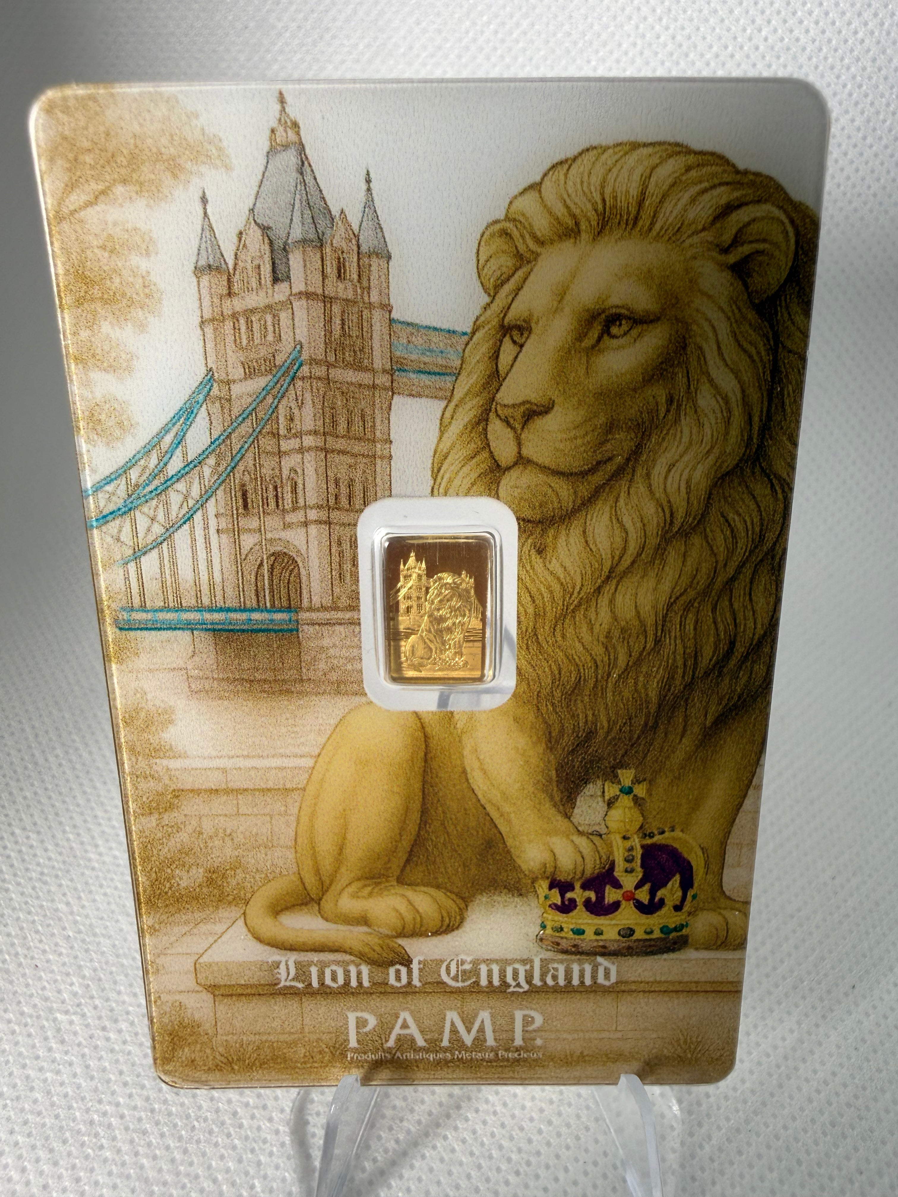 Lion of England 0.5g PAMP Fine 999.9 Gold Bar in Assay