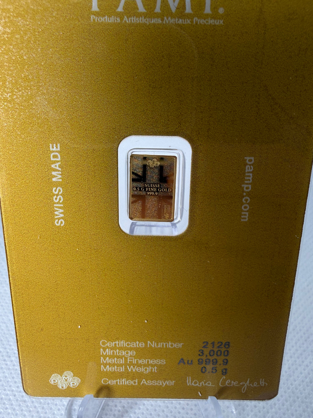 Lion of England 0.5g PAMP Fine 999.9 Gold Bar in Assay