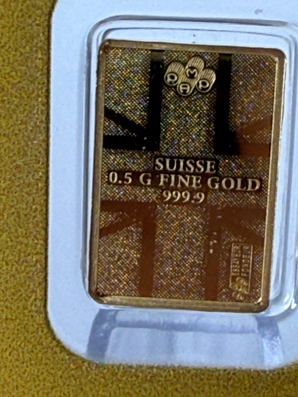 Lion of England 0.5g PAMP Fine 999.9 Gold Bar in Assay