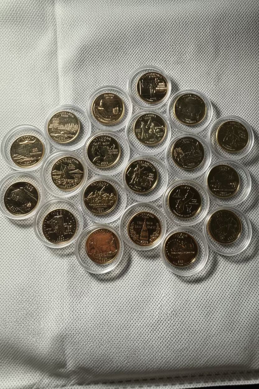 1999 - 2009 US States Quarter Dollar P or D Mint Mark Gold Coloured Coin - Various States Available