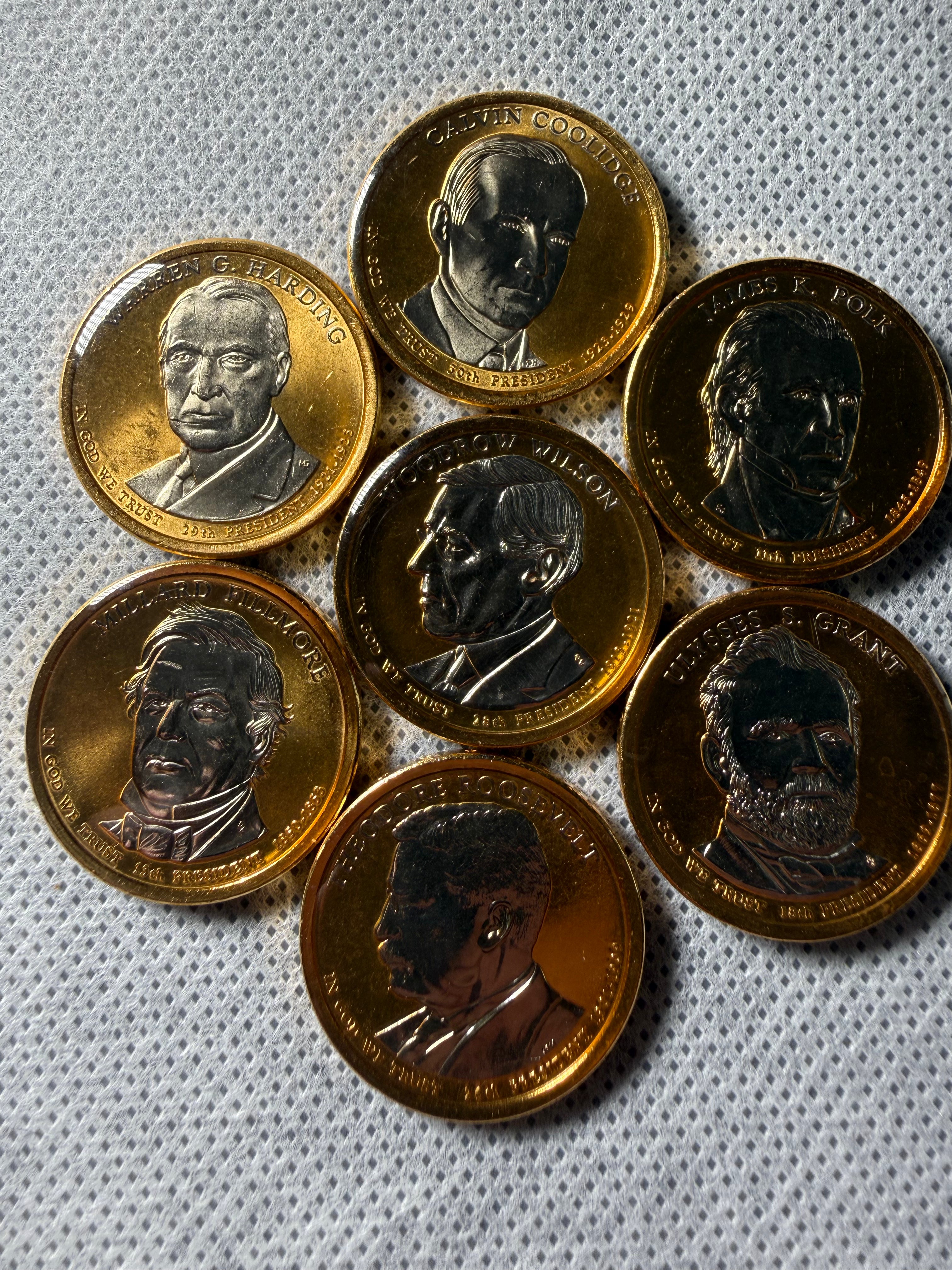 2012 24K Gold / 999 Silver Plated Lacquered Presidential Dollar Coins