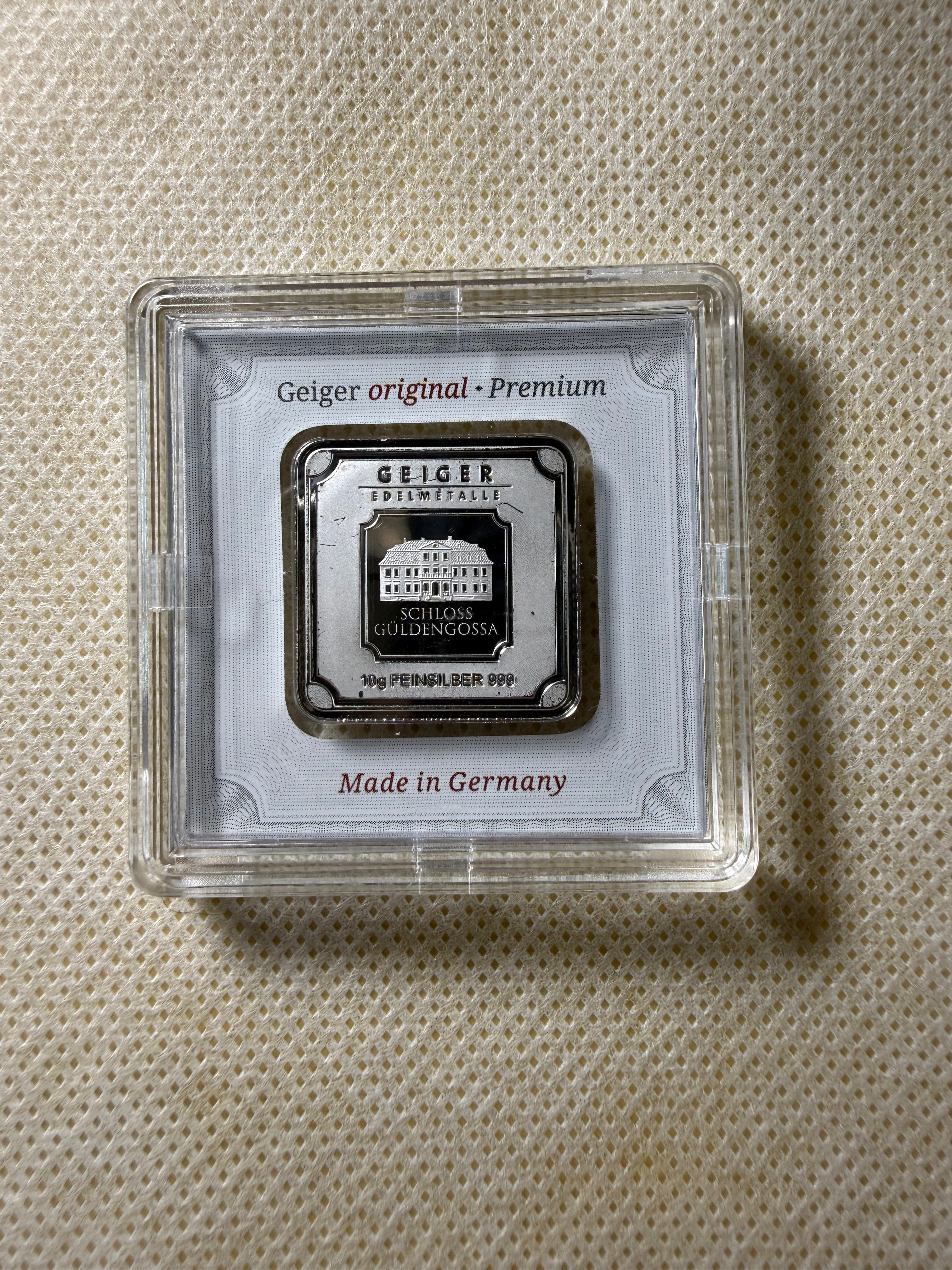 Geiger Edelmetalle - 10 Gram .999 Fine Silver Bar Ingot Sealed Assay Case COA