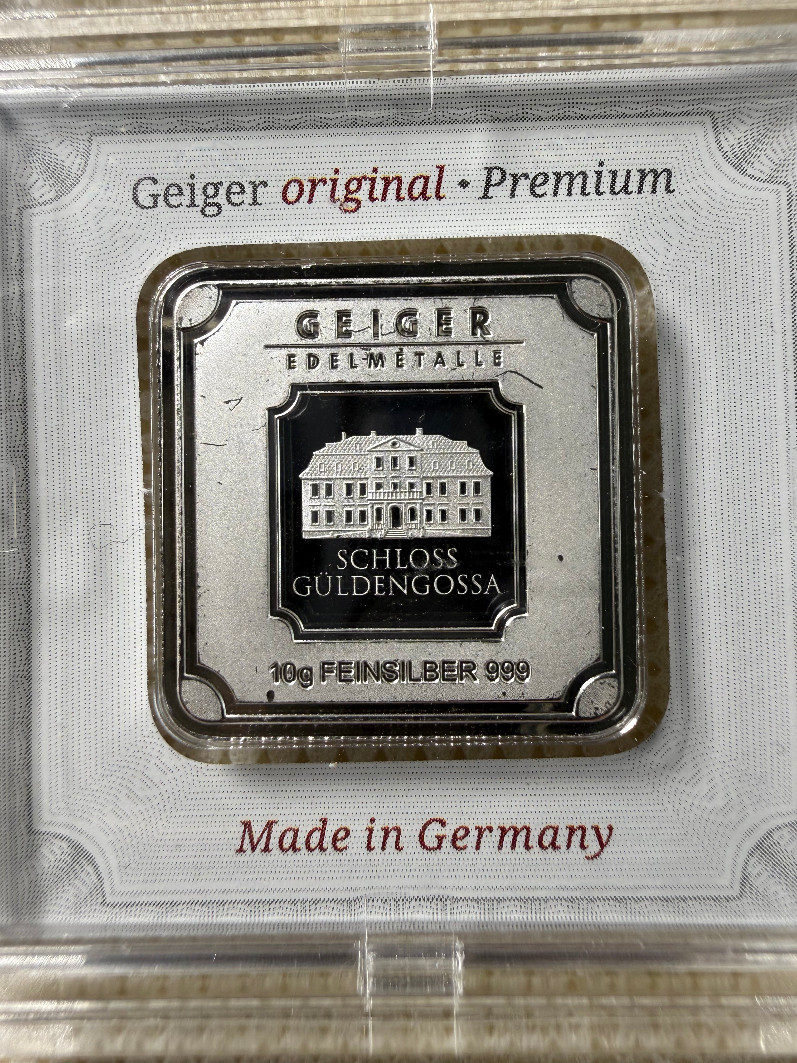 Geiger Edelmetalle - 10 Gram .999 Fine Silver Bar Ingot Sealed Assay Case COA