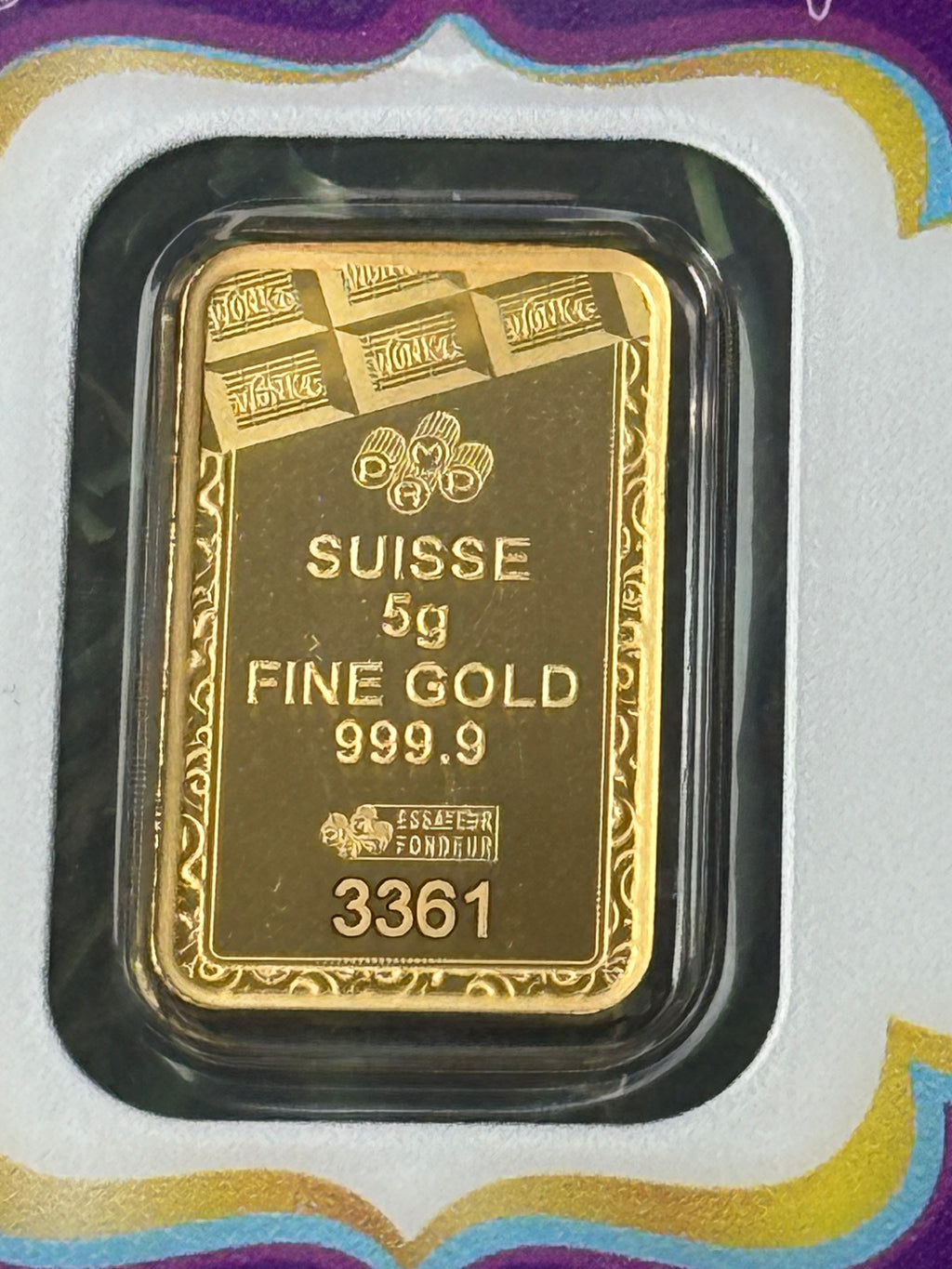 5 Gram fine 999.9 Gold Bar in Assay - Various Designs Available