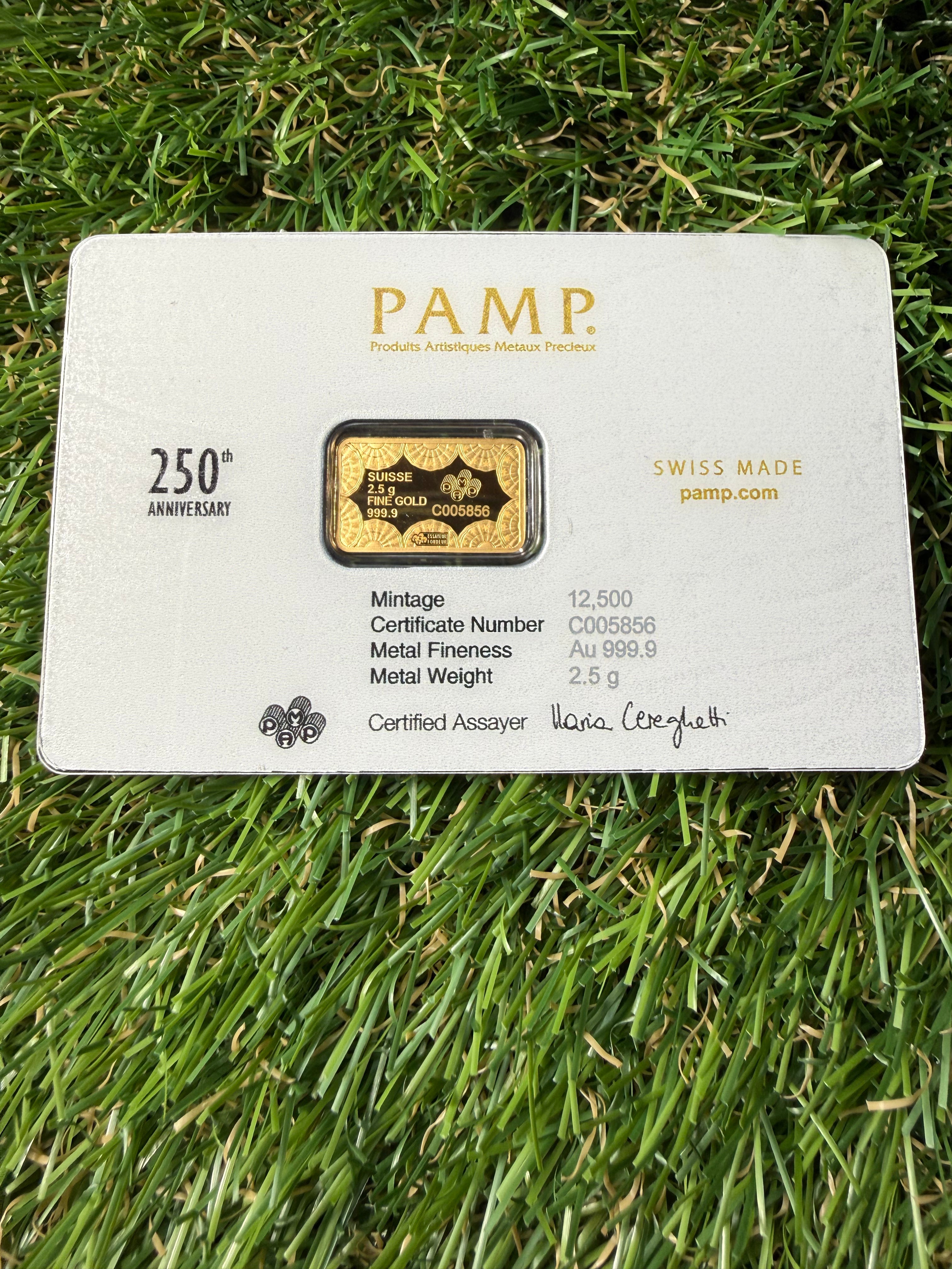 PAMP 250th Anniversary of the USA 2.5 gram Fine 999.9 Gold Bar in Assay