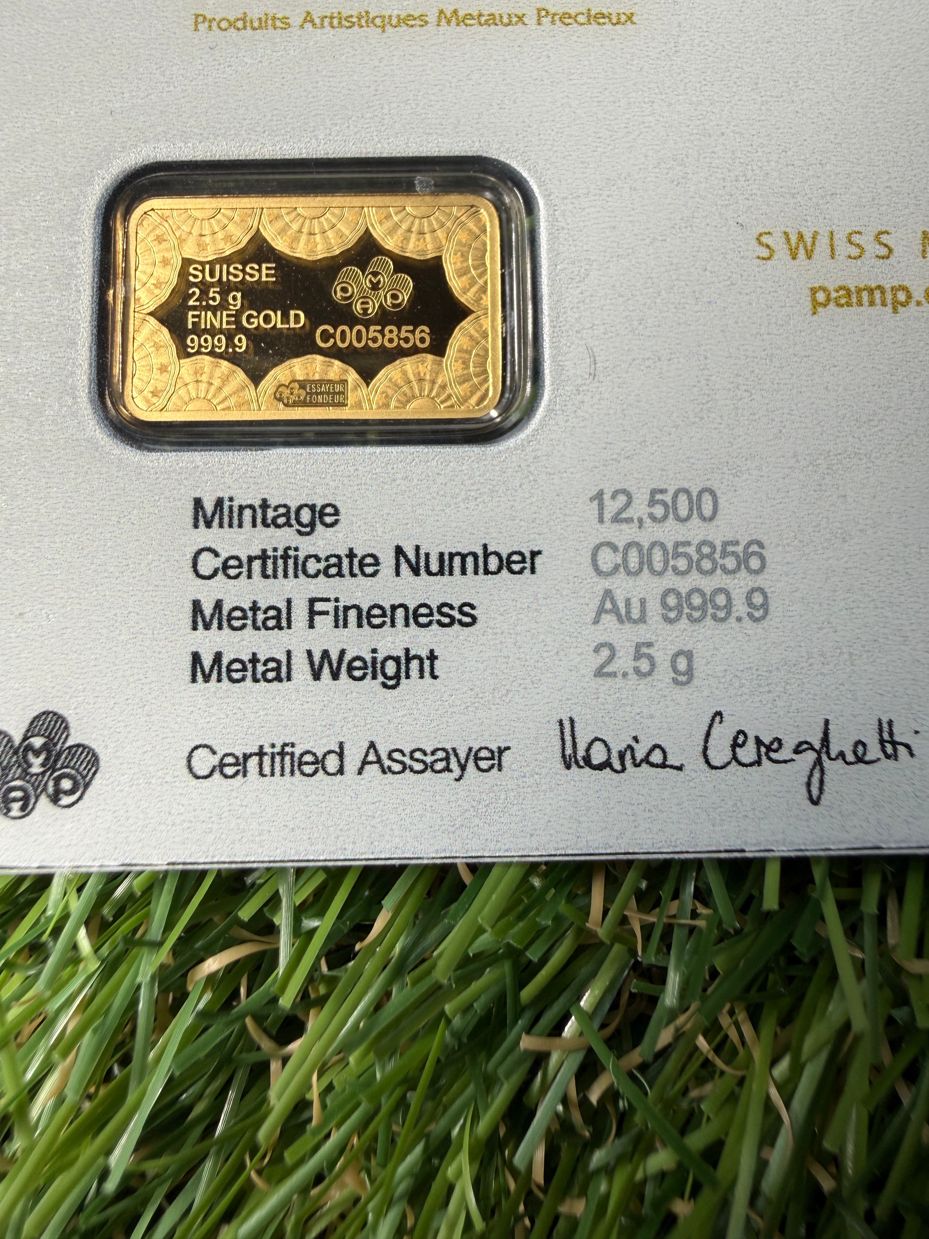 PAMP 250th Anniversary of the USA 2.5 gram Fine 999.9 Gold Bar in Assay