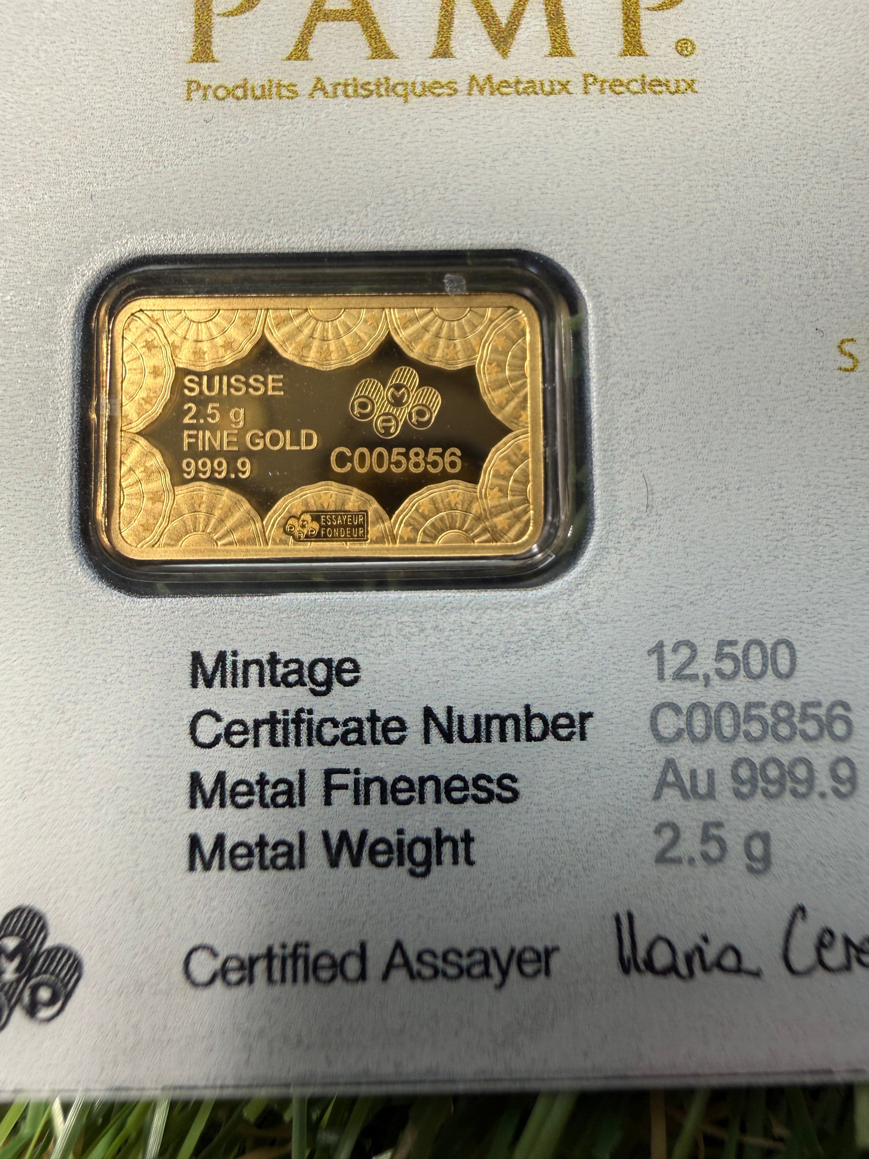 PAMP 250th Anniversary of the USA 2.5 gram Fine 999.9 Gold Bar in Assay