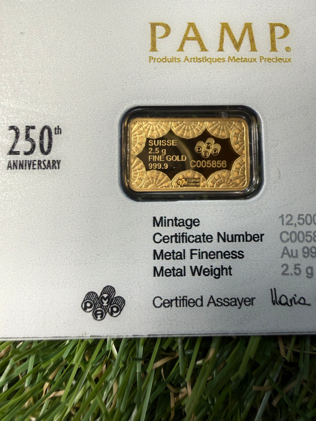 PAMP 250th Anniversary of the USA 2.5 gram Fine 999.9 Gold Bar in Assay