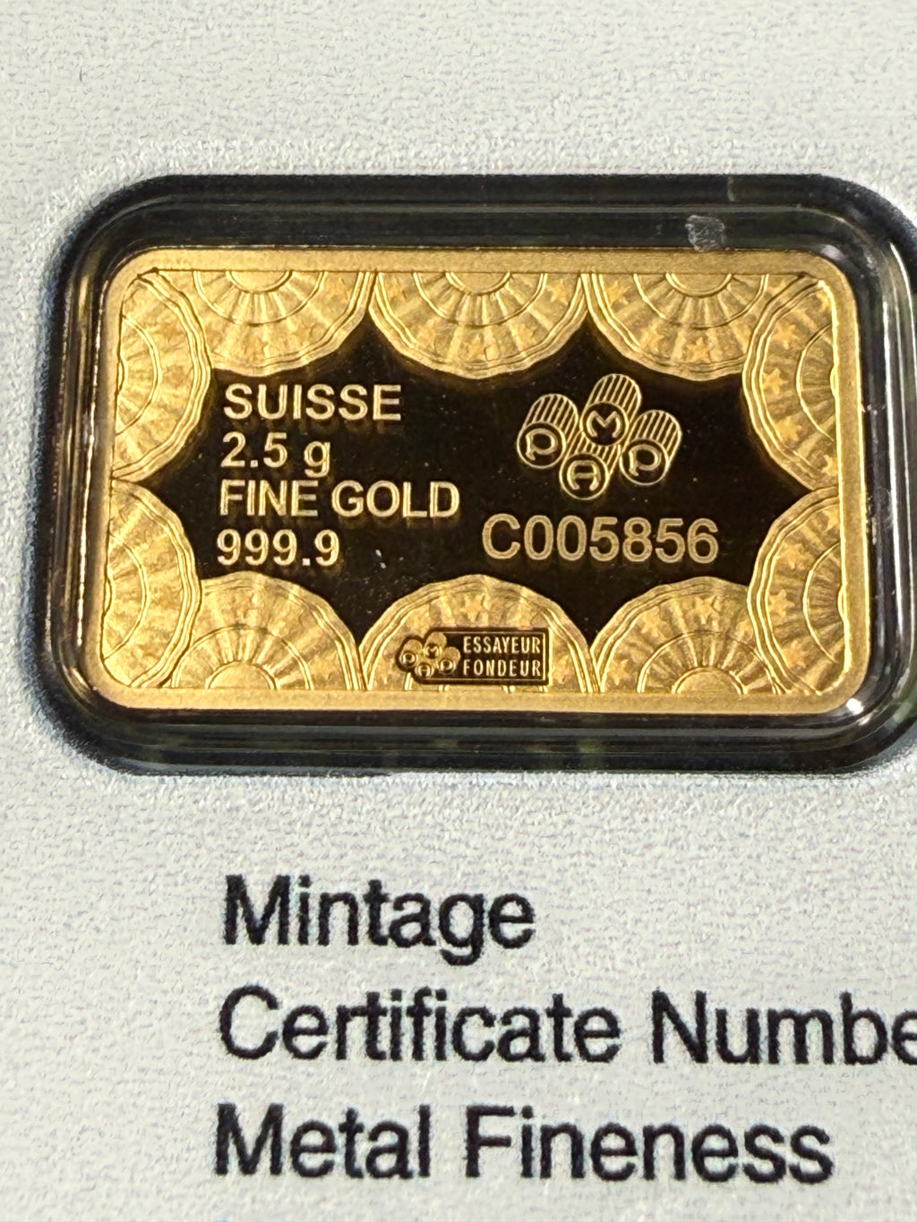 PAMP 250th Anniversary of the USA 2.5 gram Fine 999.9 Gold Bar in Assay