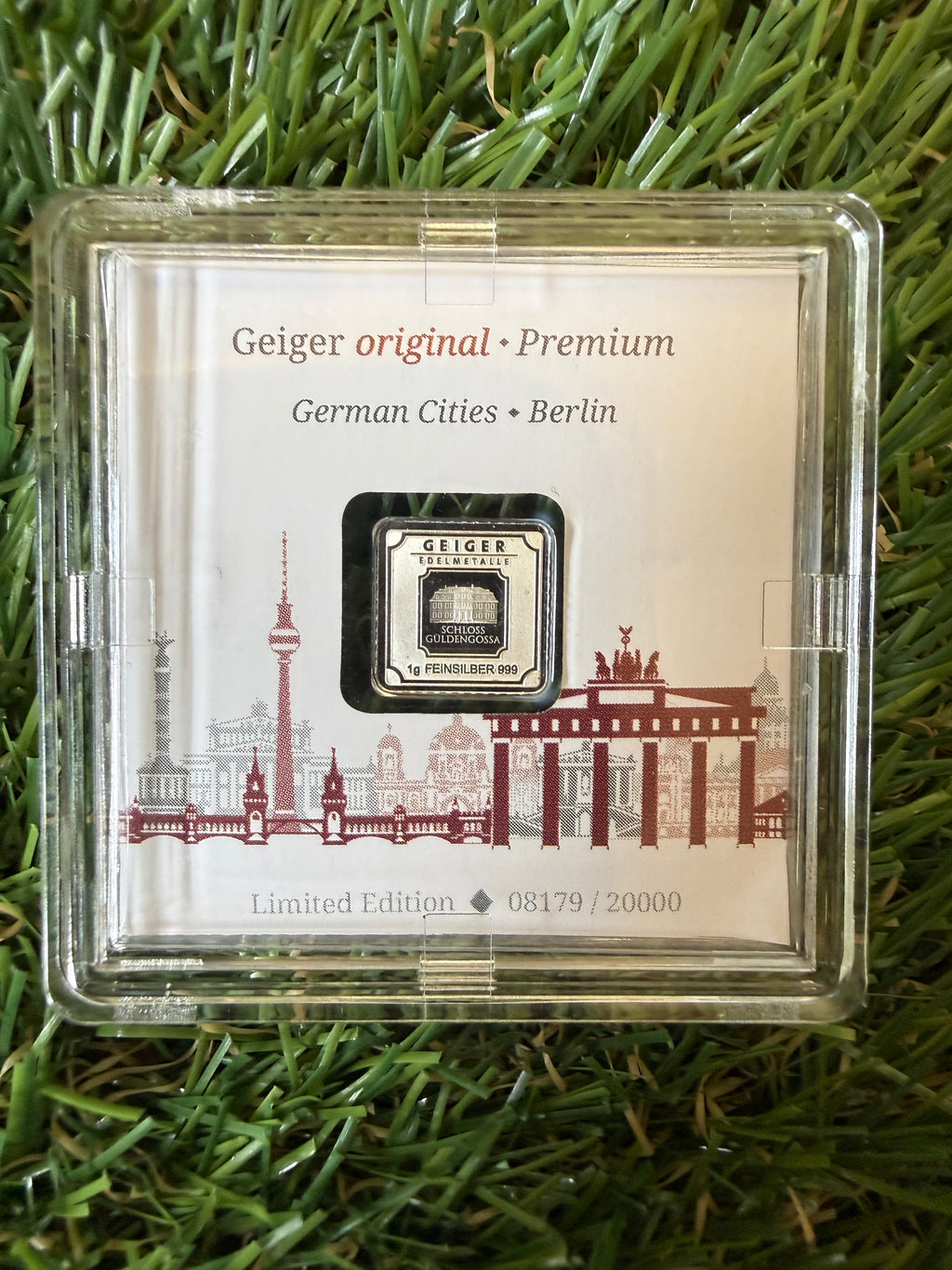 Geiger 1 gram Fine Silver Bar in Protective Capsule - Rare Limited Edition - Berlin