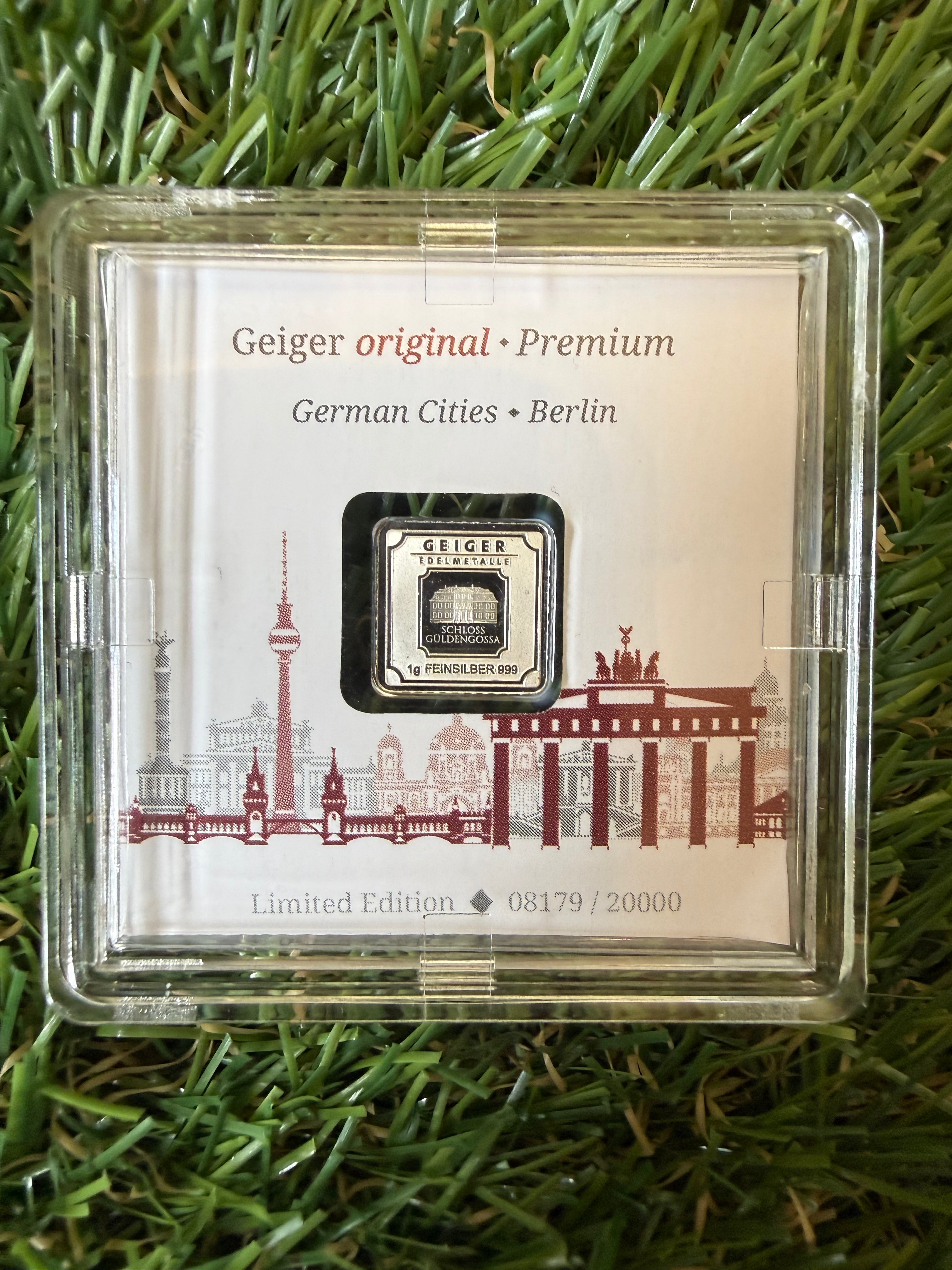 Geiger 1 gram Fine Silver Bar in Protective Capsule - Rare Limited Edition - Berlin