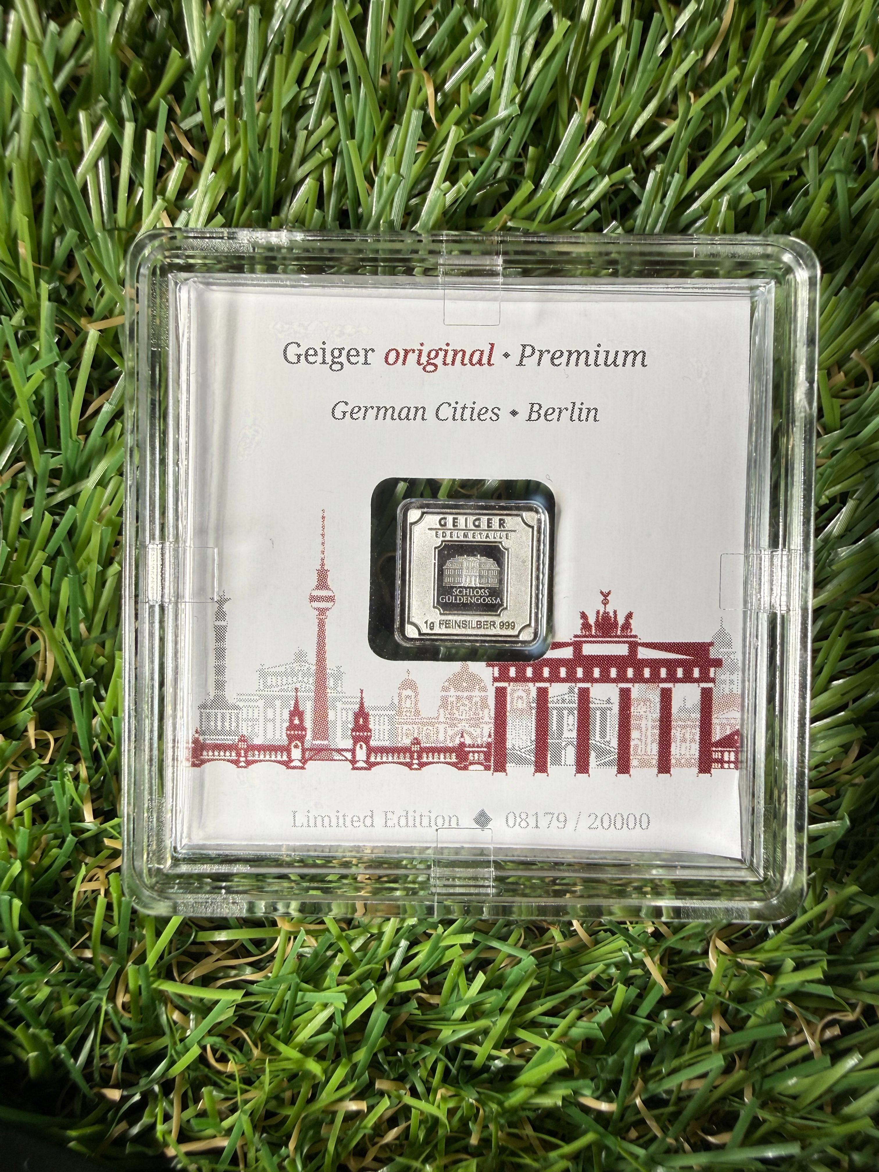 Geiger 1 gram Fine Silver Bar in Protective Capsule - Rare Limited Edition - Berlin