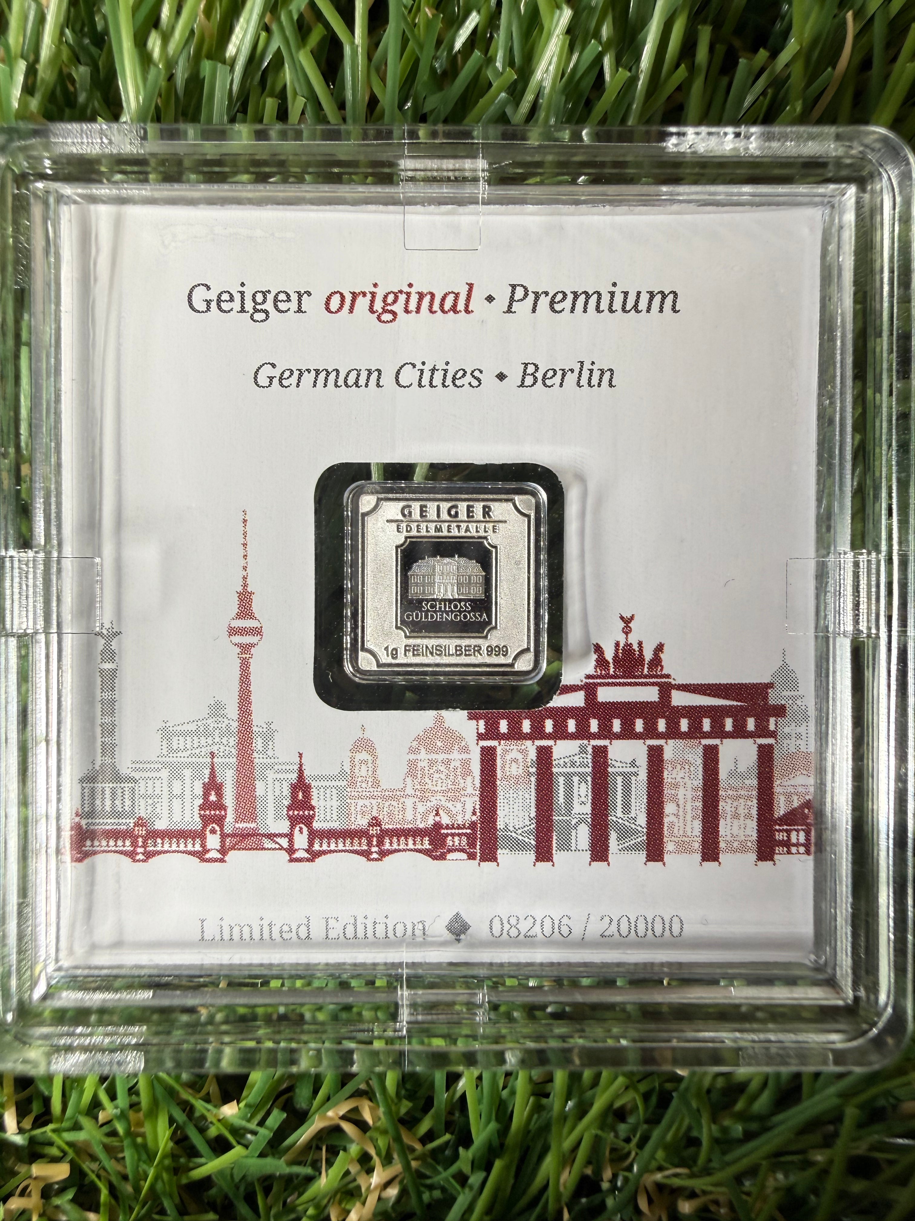 Geiger 1 gram Fine Silver Bar in Protective Capsule - Rare Limited Edition - Berlin