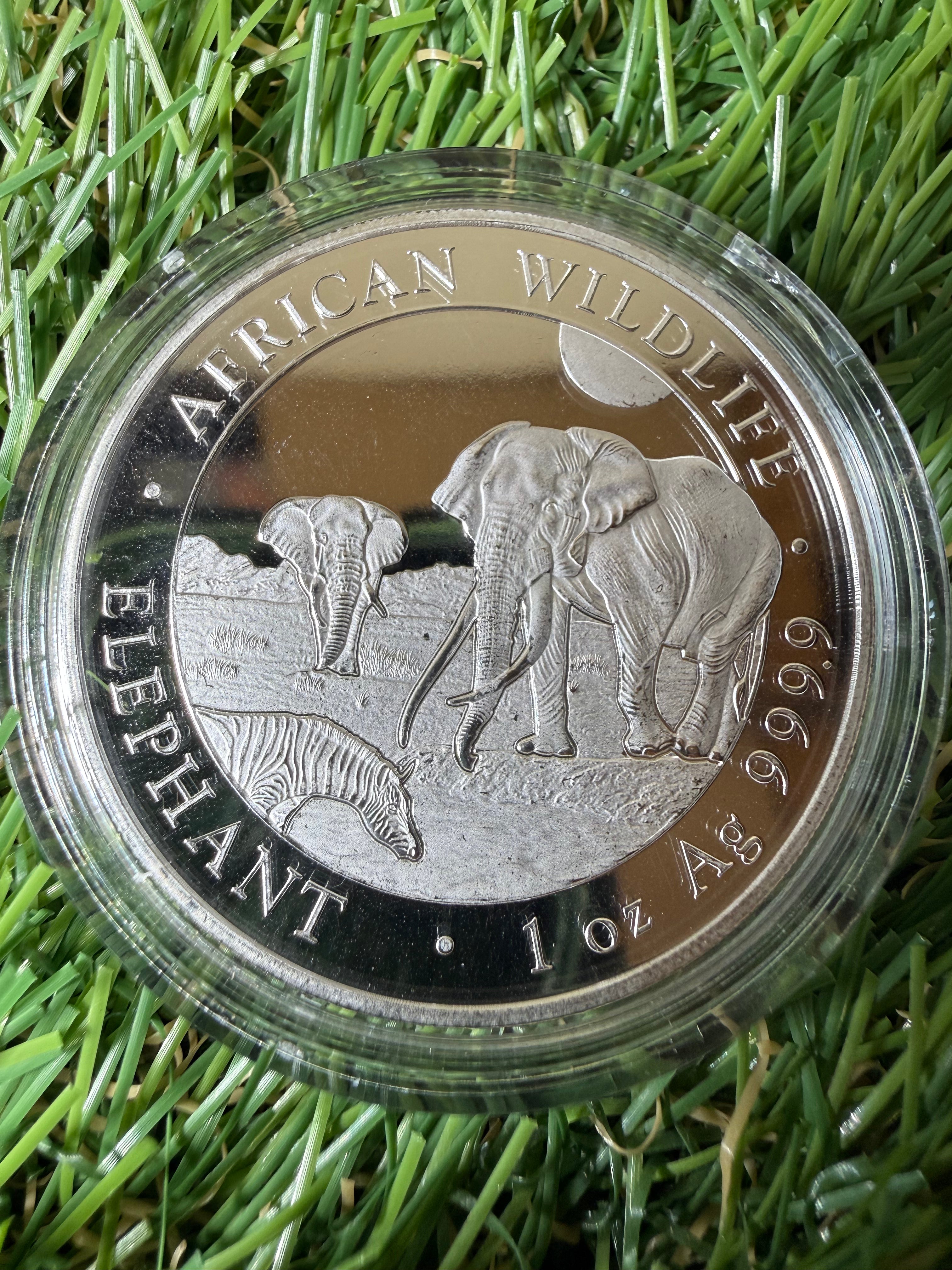 2026 1oz fine 999.9 Silver African Elephant Round Somali Republic 100 Shillings Coin