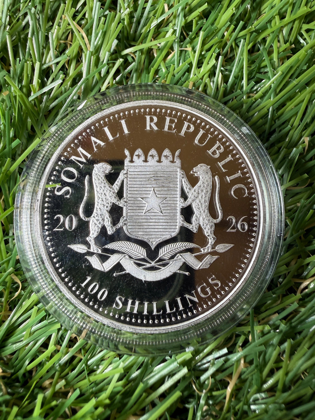 2026 1oz fine 999.9 Silver African Elephant Round Somali Republic 100 Shillings Coin
