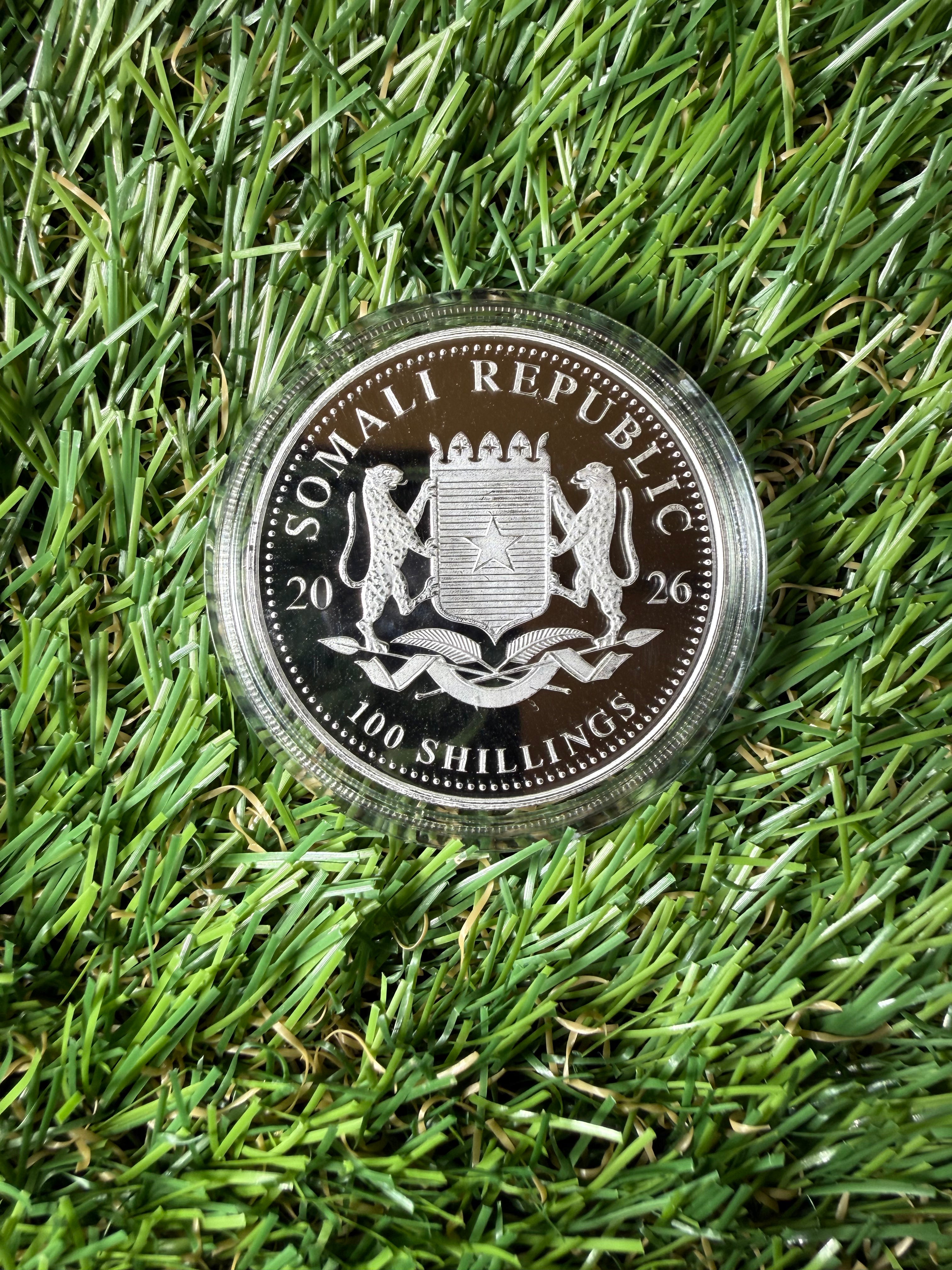 2026 1oz fine 999.9 Silver African Elephant Round Somali Republic 100 Shillings Coin