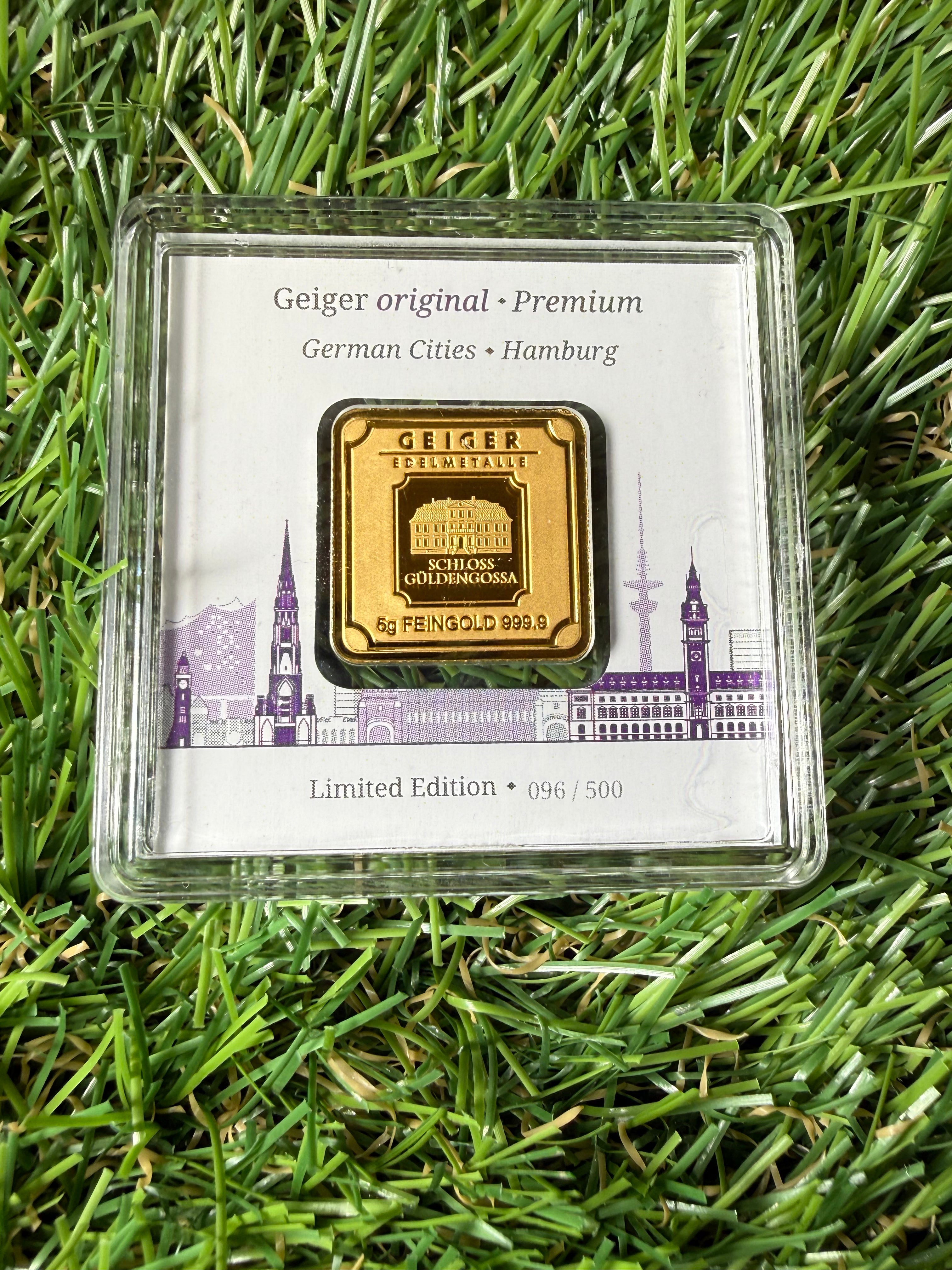 Geiger 5 gram Fine Gold Bar in Protective Case limited edition 096/500