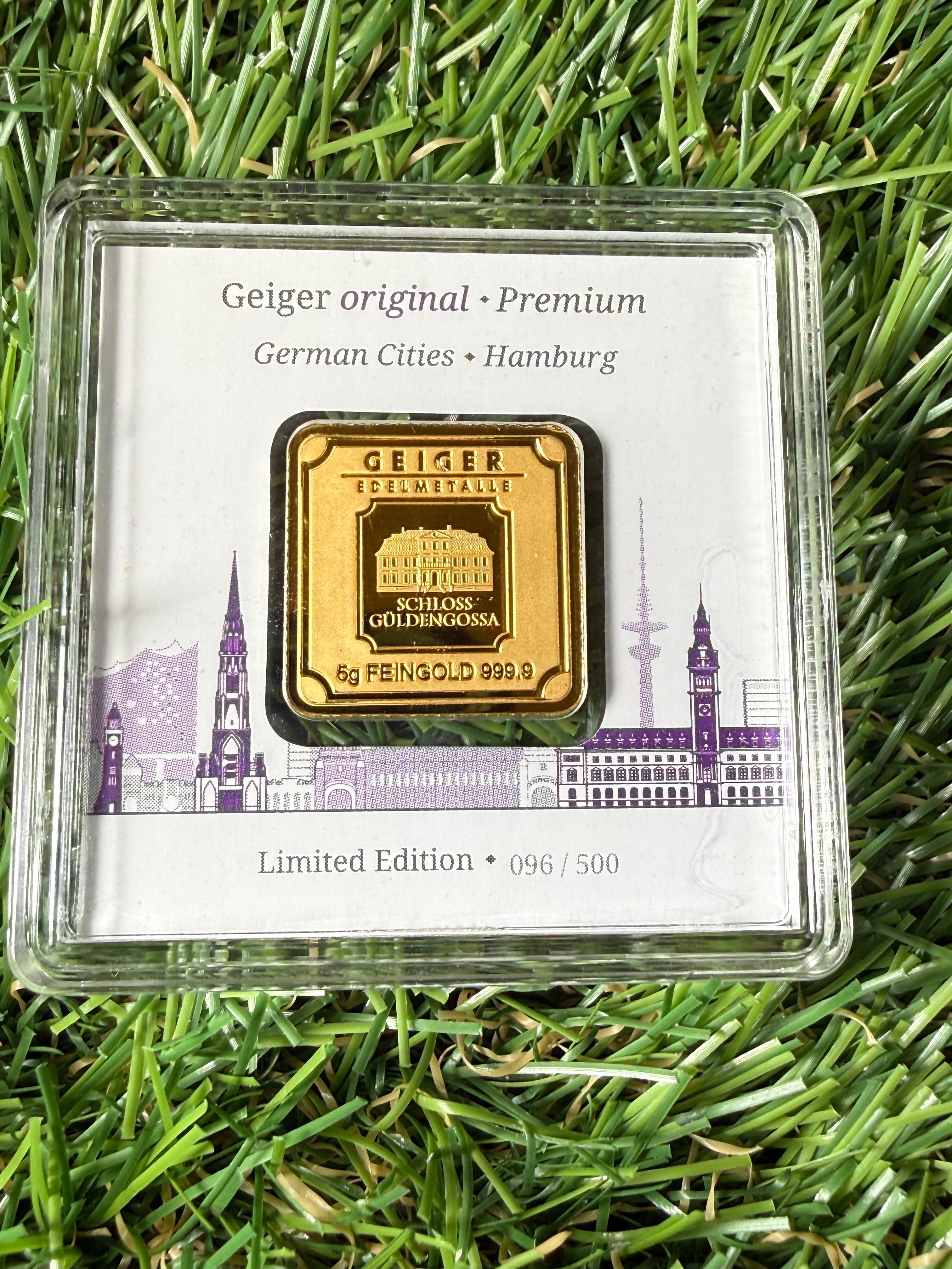 Geiger 5 gram Fine Gold Bar in Protective Case limited edition 096/500