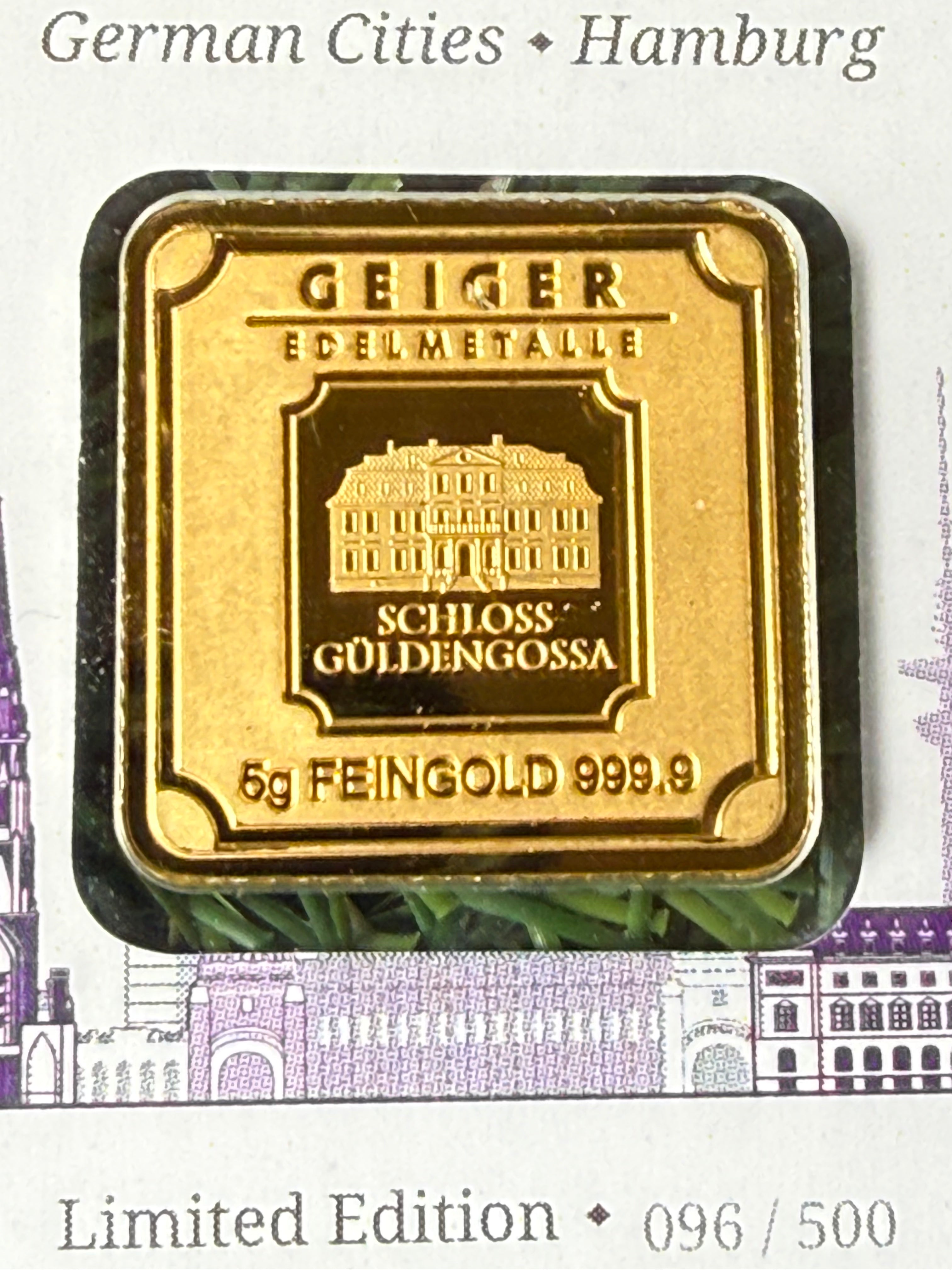 Geiger 5 gram Fine Gold Bar in Protective Case limited edition 096/500