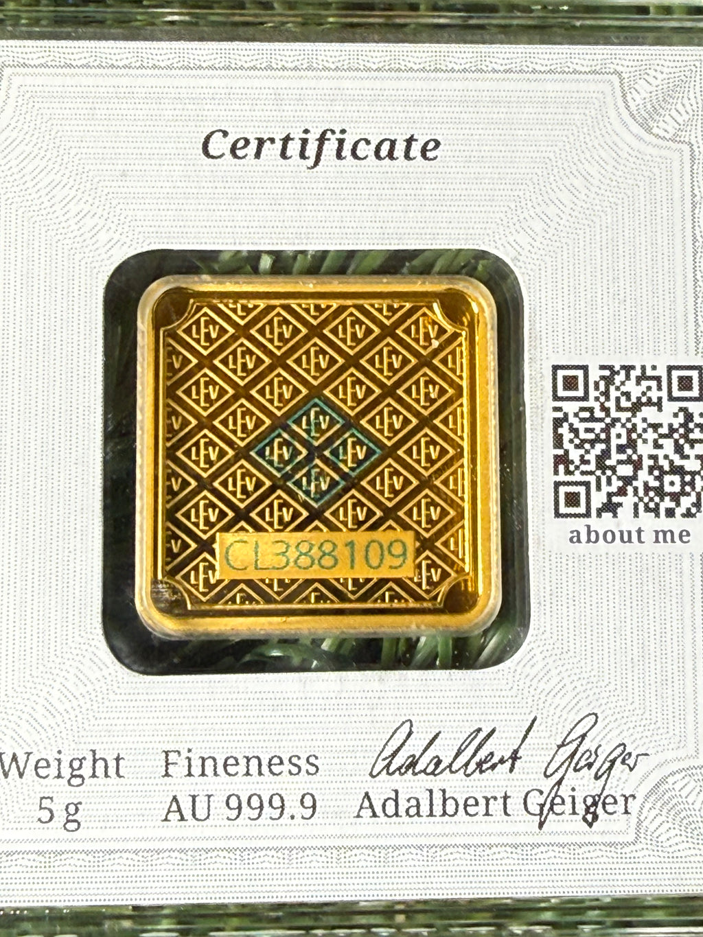 Geiger 5 gram Fine Gold Bar in Protective Case limited edition 096/500