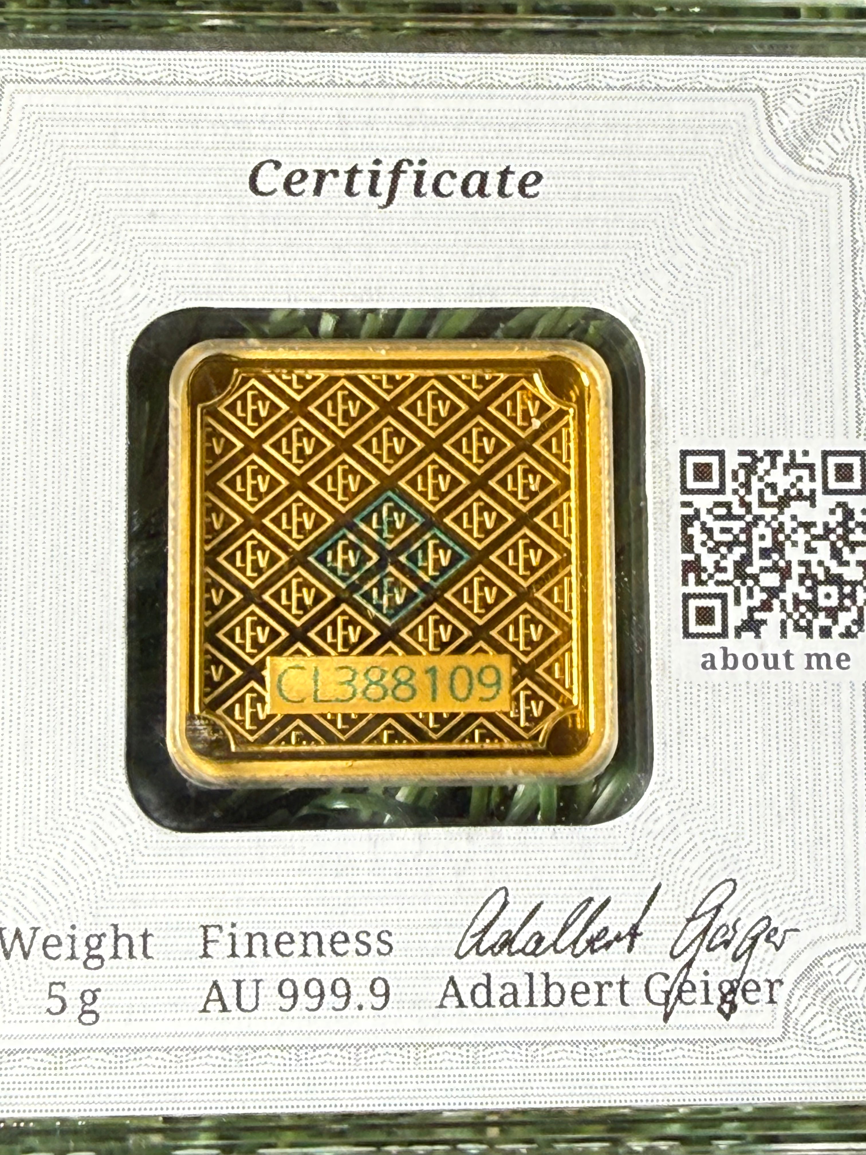 Geiger 5 gram Fine Gold Bar in Protective Case limited edition 096/500
