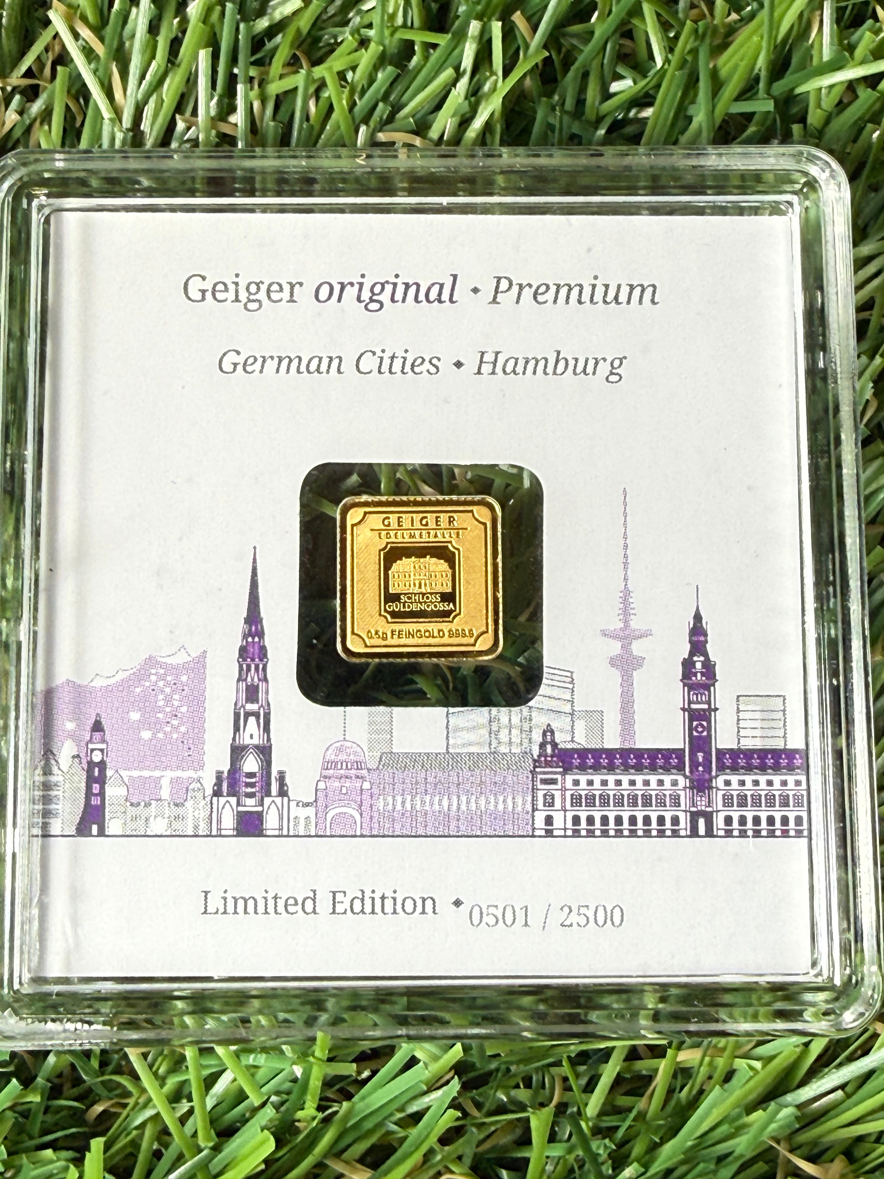 Geiger 0.5 gram Fine Gold Bar in Protective Case limited edition 501/2500