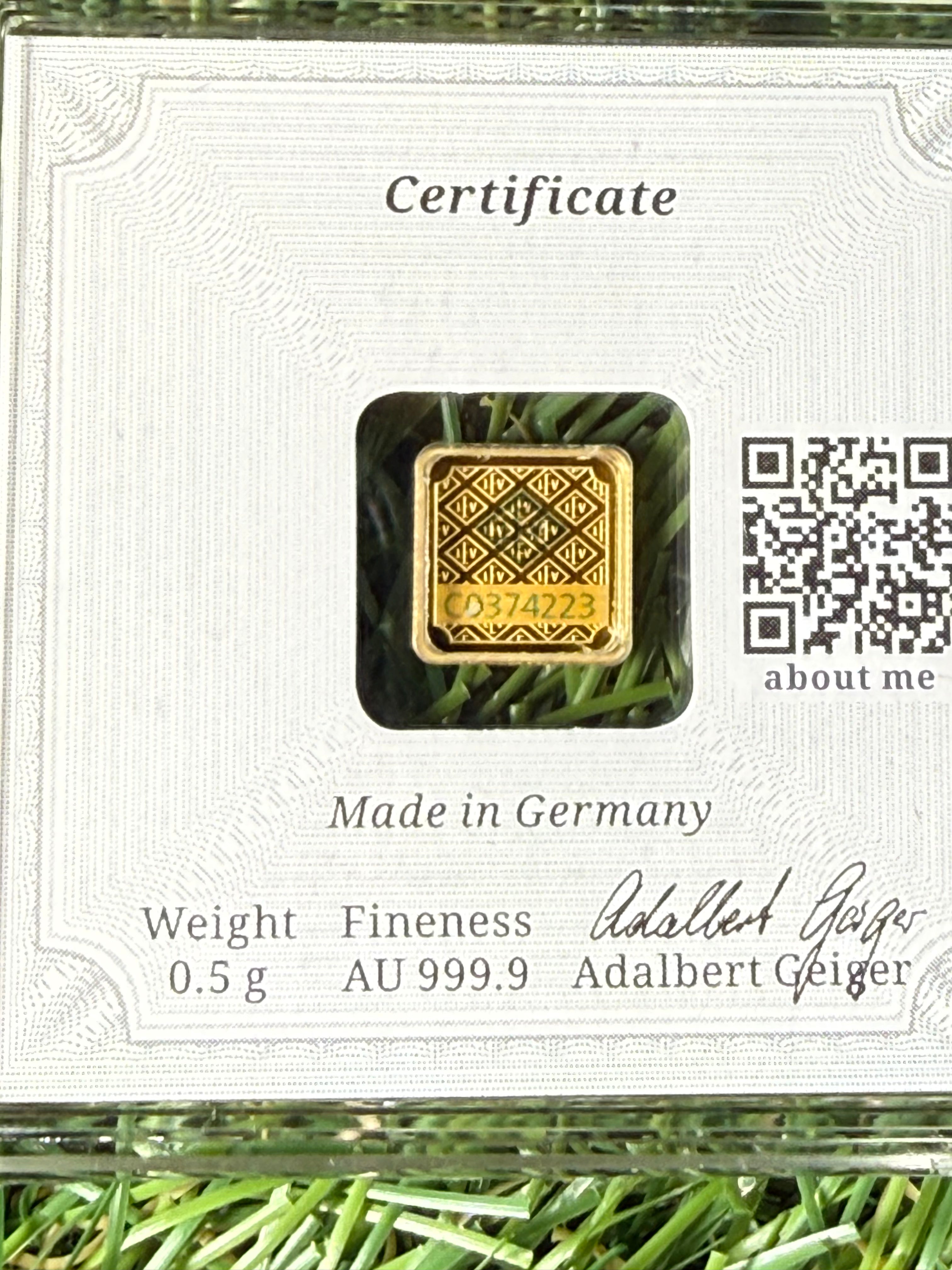 Geiger 0.5 gram Fine Gold Bar in Protective Case limited edition 501/2500