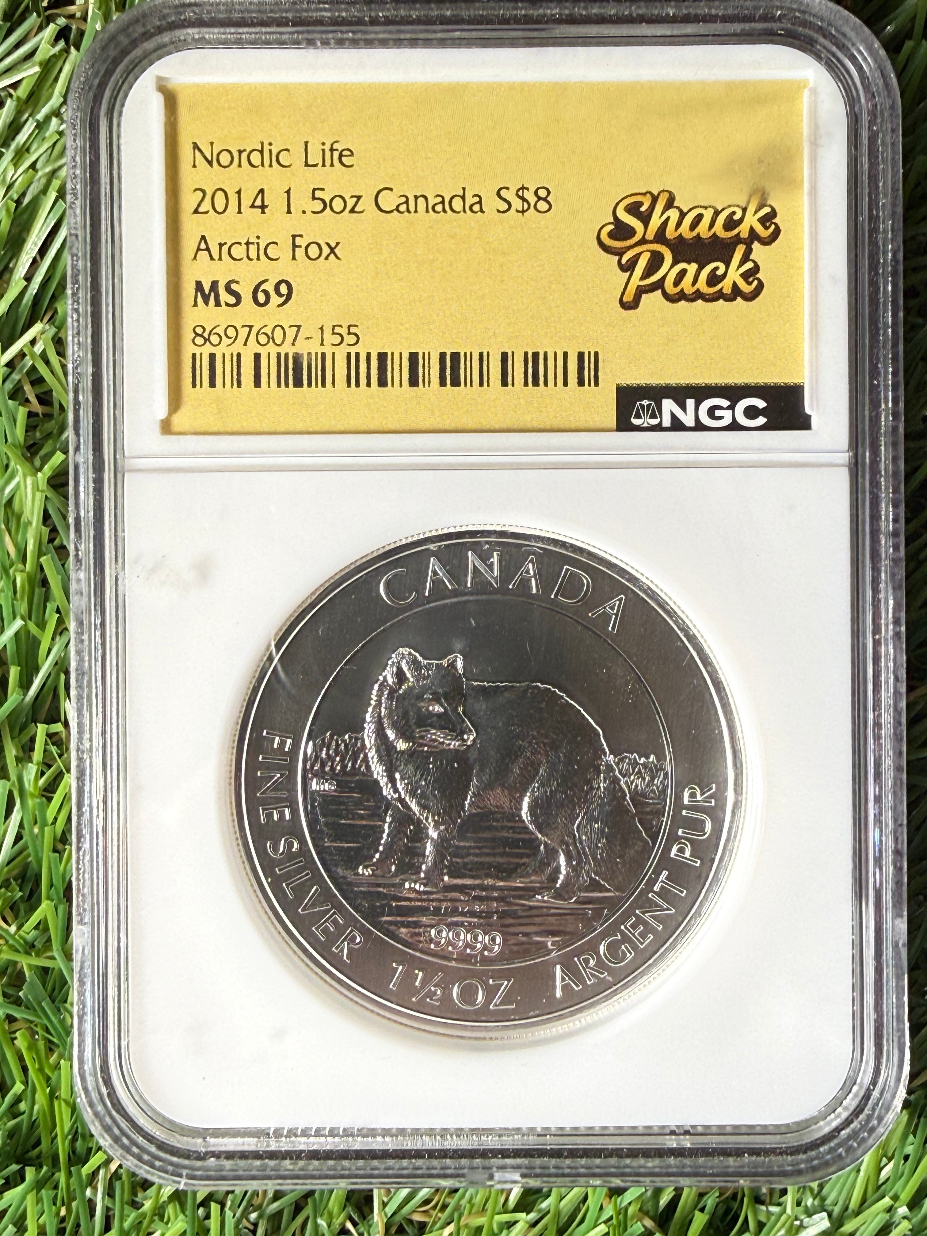 2014 Canada $8 Arctic Fox 1.5 oz Fine 999 Silver Coin NGC Graded MS69